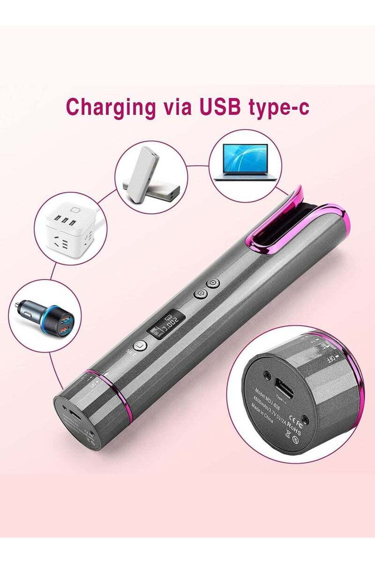COOYA-Cordless Auto Hair Curler,with LCD Display,Adjustable 4 Temperature,6 Timer Modes,Rechargeable 8