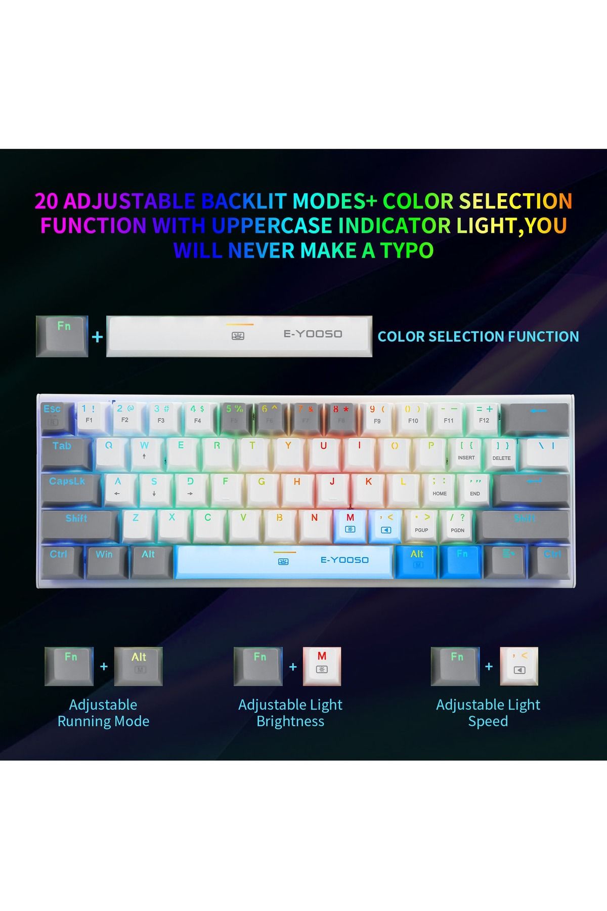 e-yooso-Z-11 61 Keys Mechanical Gaming Keyboard,Red Switch 60% Wired Compact Keyboard 2