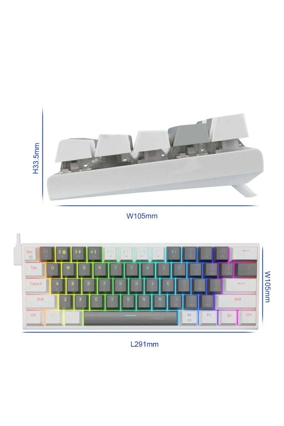 e-yooso-Z-11 61 Keys Mechanical Gaming Keyboard,Red Switch 60% Wired Compact Keyboard 7