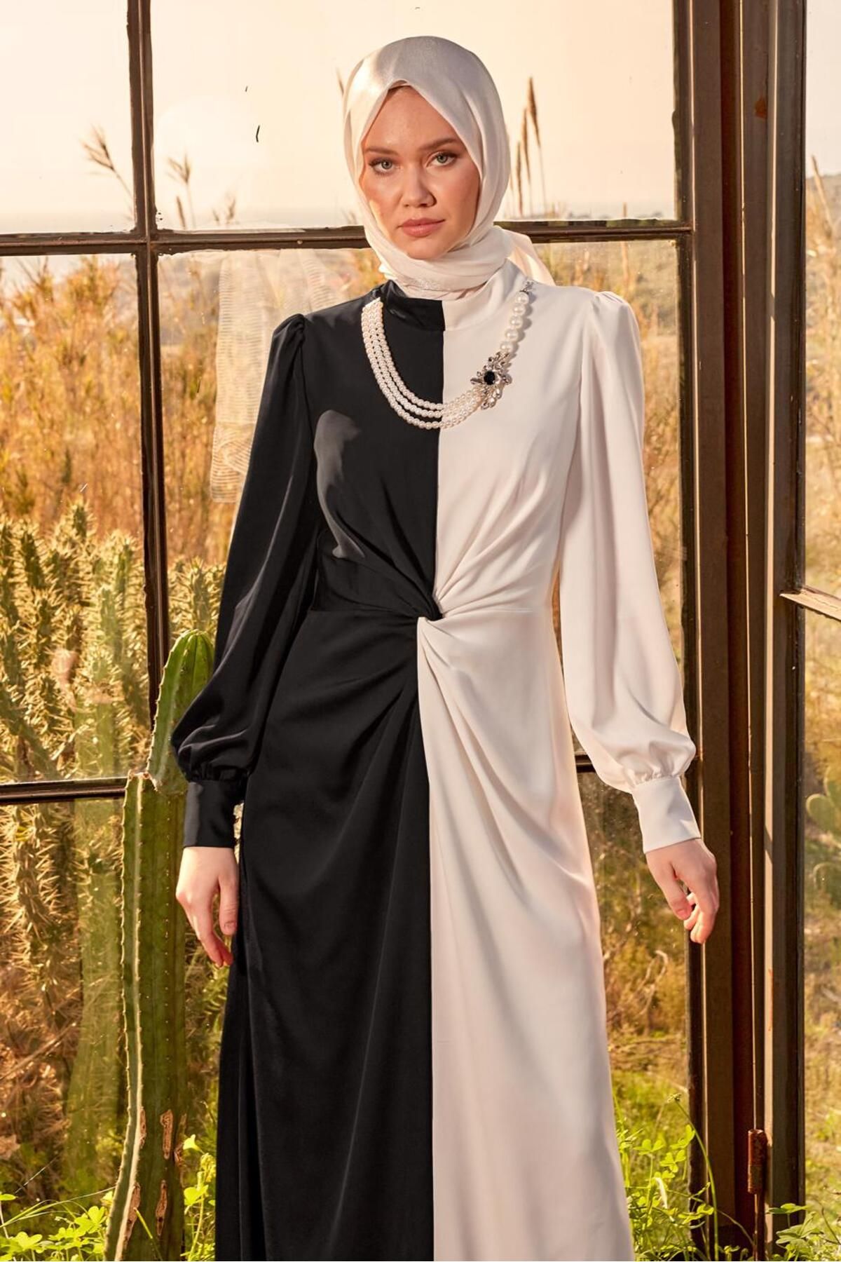 لباس شب دو رنگ با اکسسوری 50401 Alvina