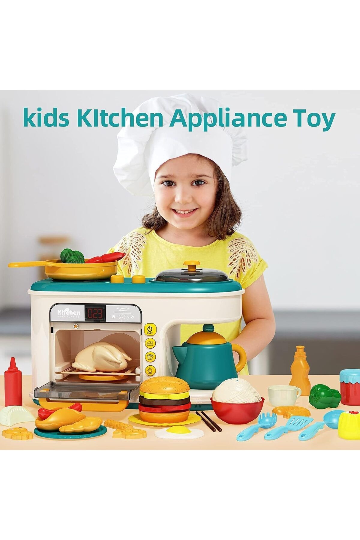 COOYA-Pretend Play Kitchen Toy with Music and Light, Color Changing Play Foods with Oven 4