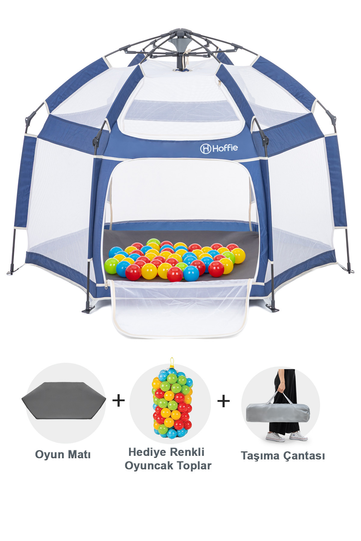 Hoffie Foldy Plus Tam Otomatik Katlanabilir Bebek Ve Çocuk Oyun Parkı-alüminyum-kolay Kurulum,mat Ve Toplar