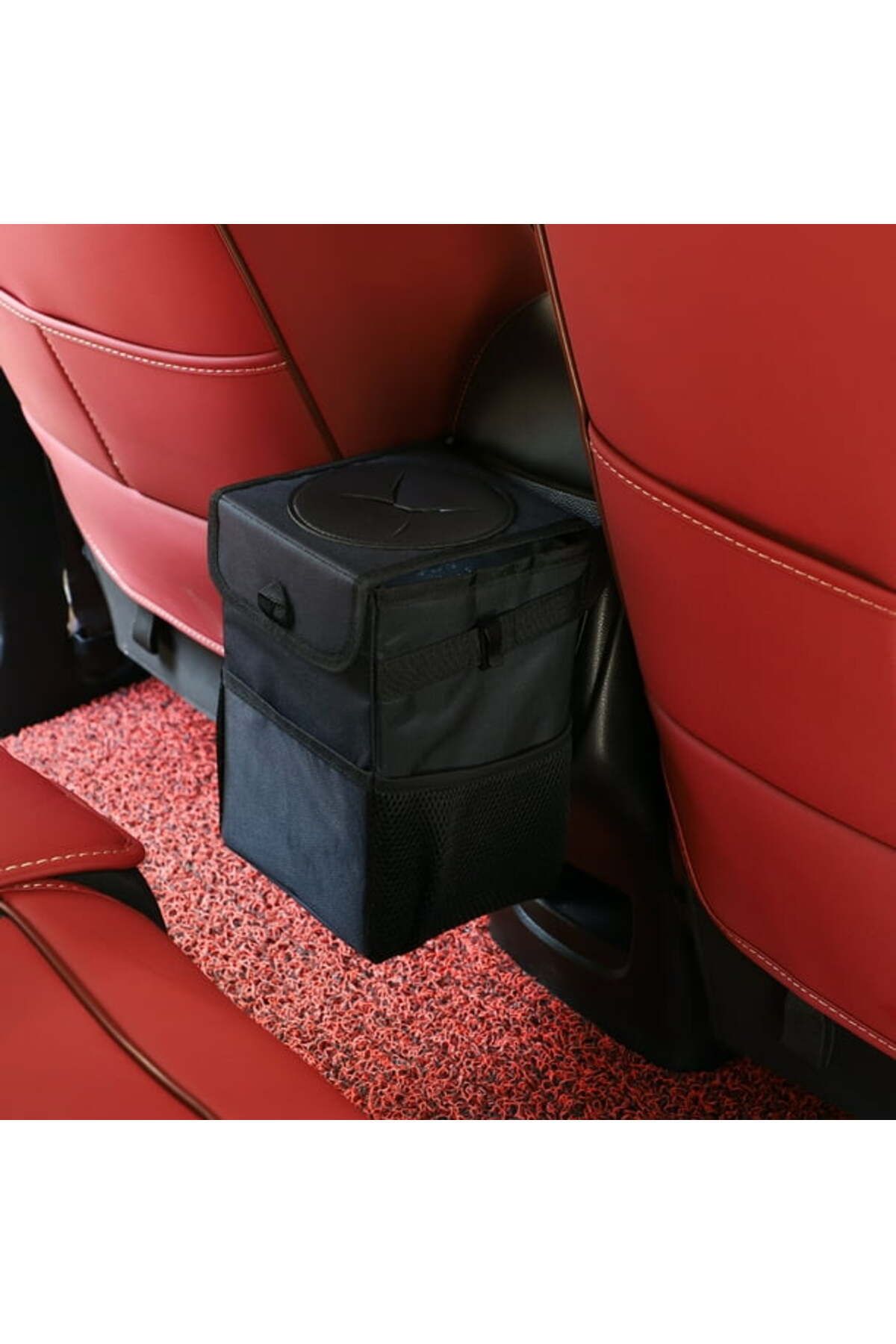 COOYA-6.5L Portable Hanging Car Trash Can, With 3 Mesh Pockets, Waterproof, Bin, for Vehicle Tidy 8