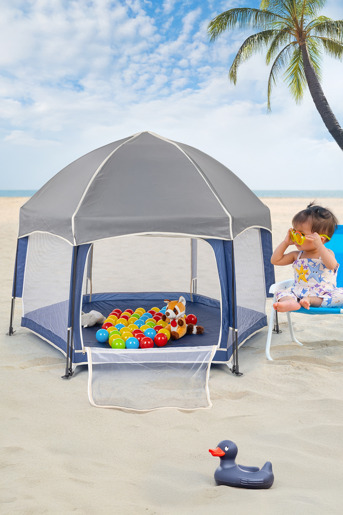 Hoffie Foldy Plus Tam Otomatik Katlanabilir Bebek Ve Çocuk Oyun Parkı-alüminyum-kolay Kurulum,mat Ve Toplar fotoğrafı 4 (önizleme)