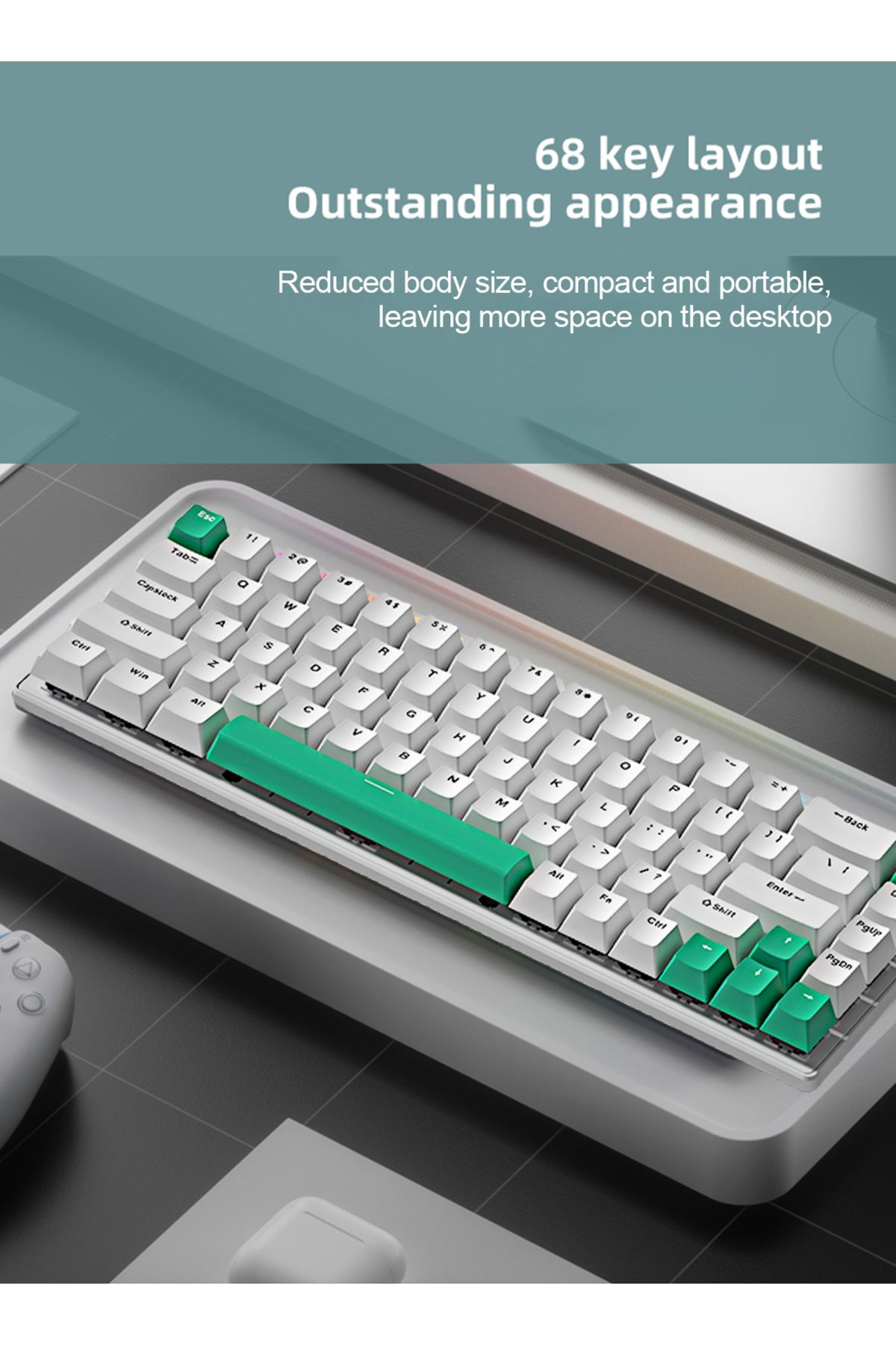 FlashHawk-65% Wired Blue Switch Gaming Keyboard with RGB Backlit, 68 KeysCompact Mechanical Keyboard 5