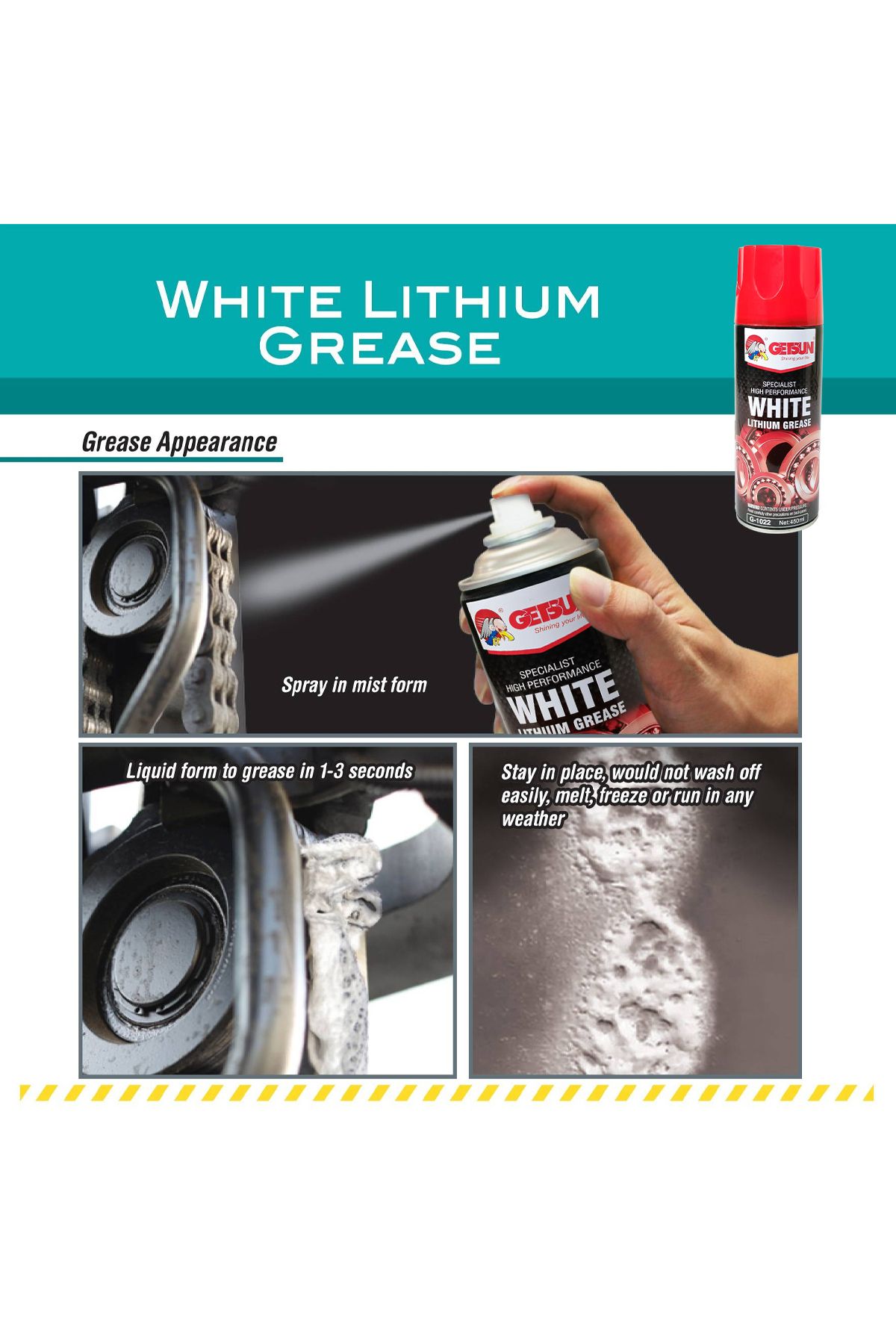 GETSUN-White Lithium Grease 450ml High Performance Lubricant for Automotive, Industrial, Home Use 4