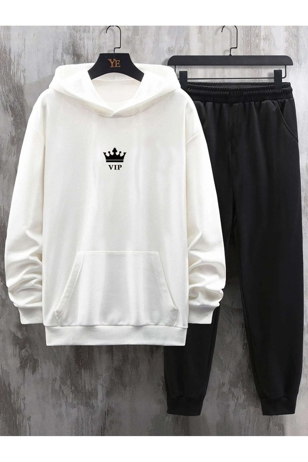 CLAYES-Set Trening Vip Hanorac Alb Jogger Negru - Hanorac Oversize Imprimat 3