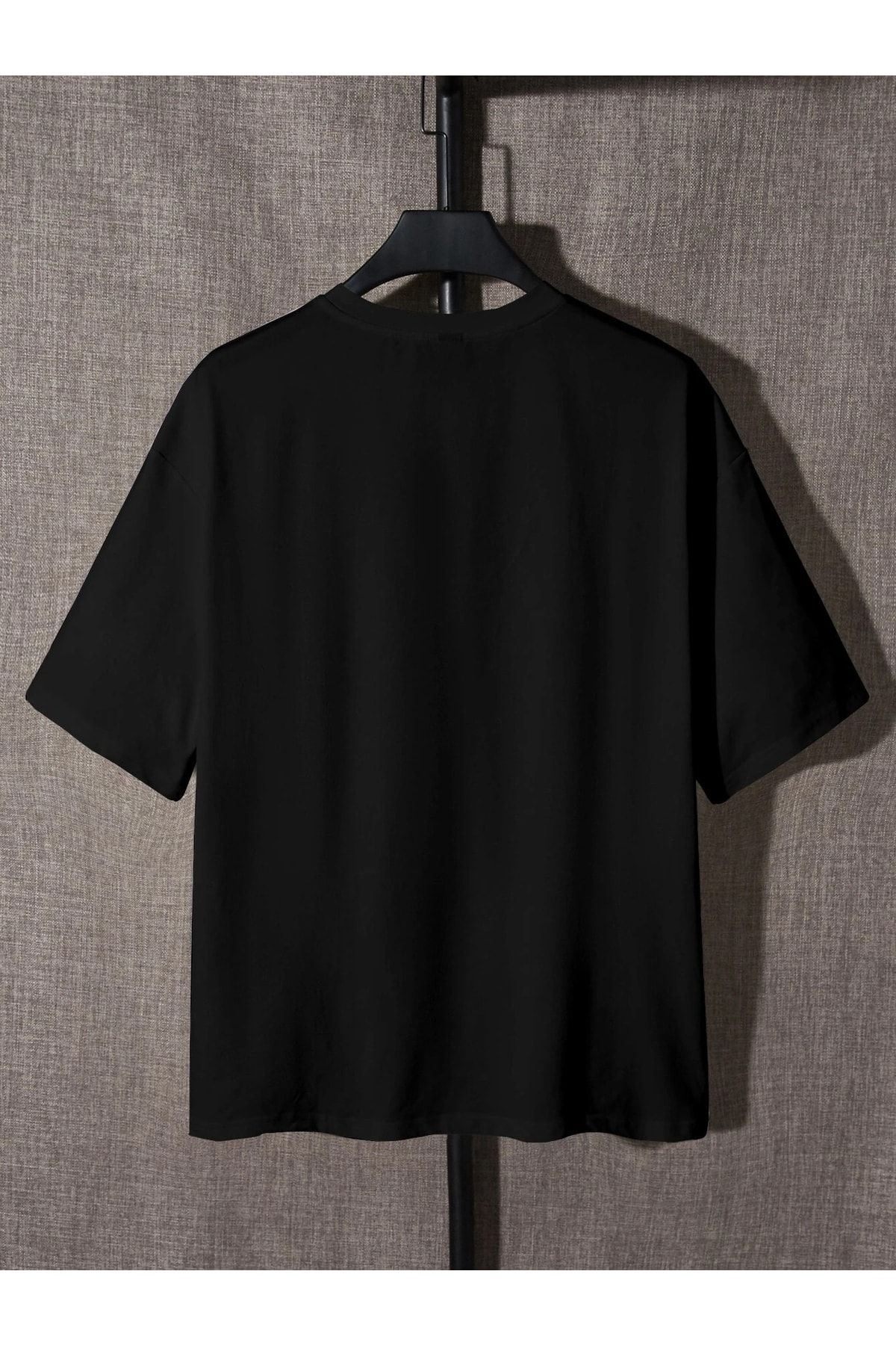VBSVİBES-Unisex černé oversized Knows tištěné pletené tričko 2