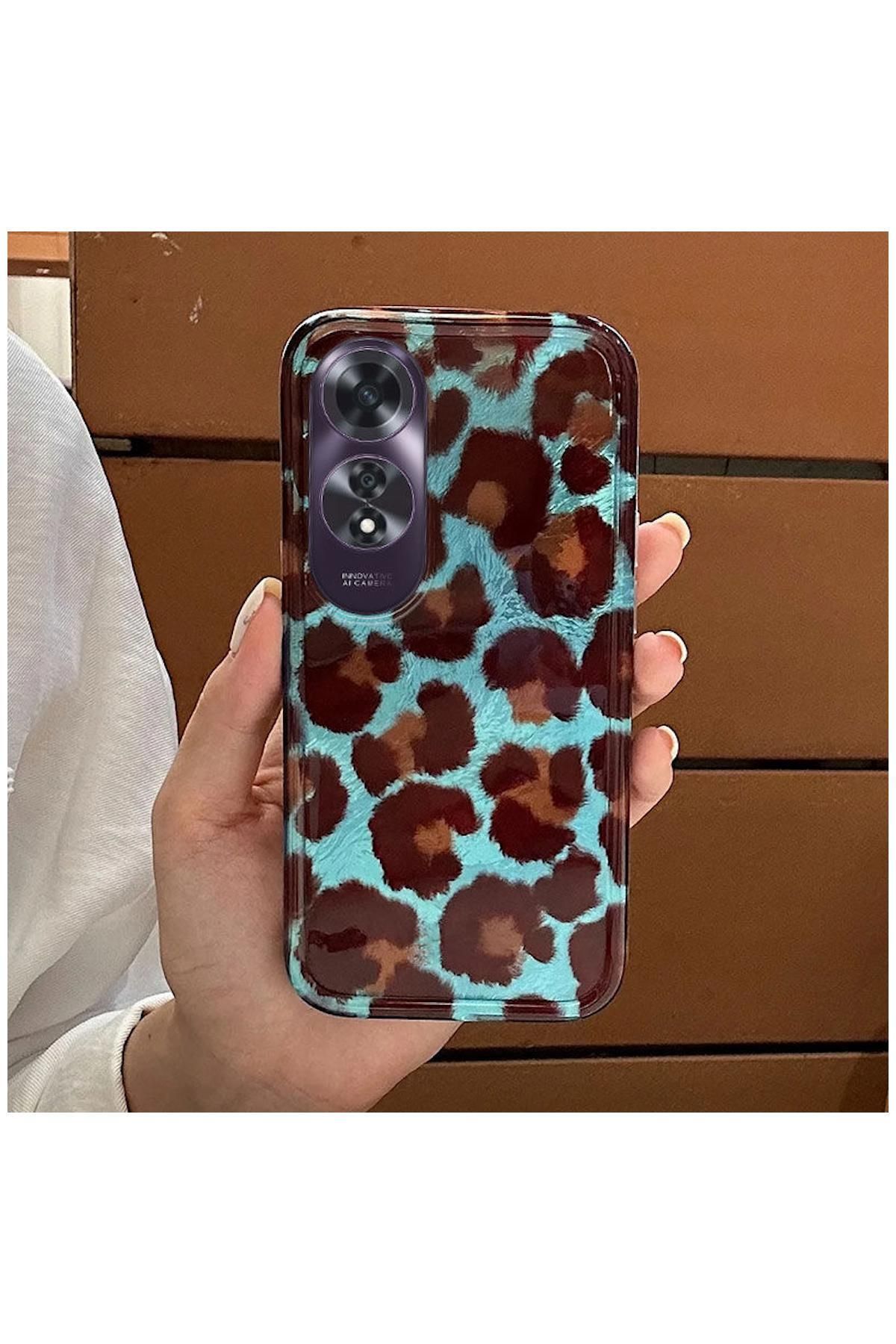 Pro Aksesuar Oppo A60 Uyumlu Kılıf Lüx Leopar Desenli Silikon Kılıf Kahverengi