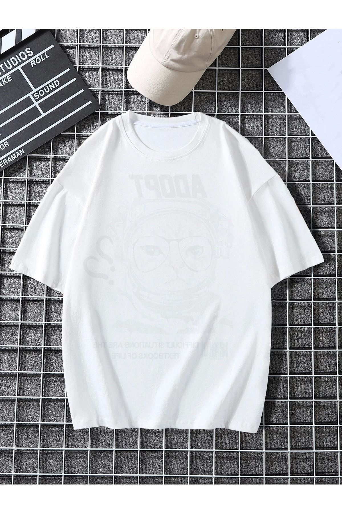 VBSVİBES-Unisex oversize bílé tričko astronaut Cat s potiskem 2