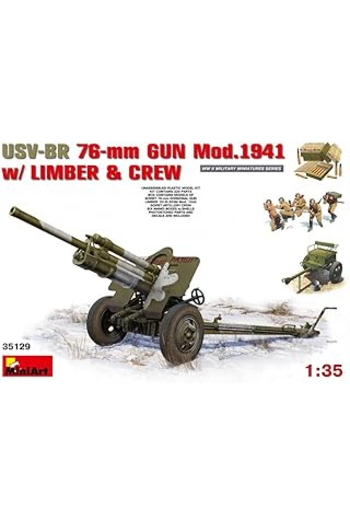 Pazarcan Miniart 35129 – Modellbausatz Usv-Br Gun Model 1941 Limber Ve Crew, 76 Mm, Gri