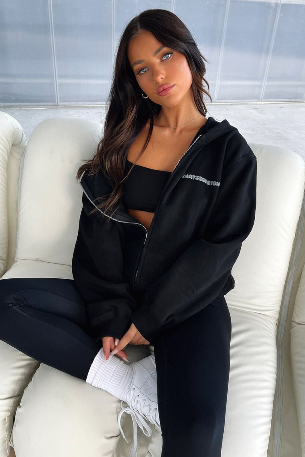 DUBU BUTİK-Thatsofetch Minimal Patterned Black Oversize Cardigan - Hooded 5