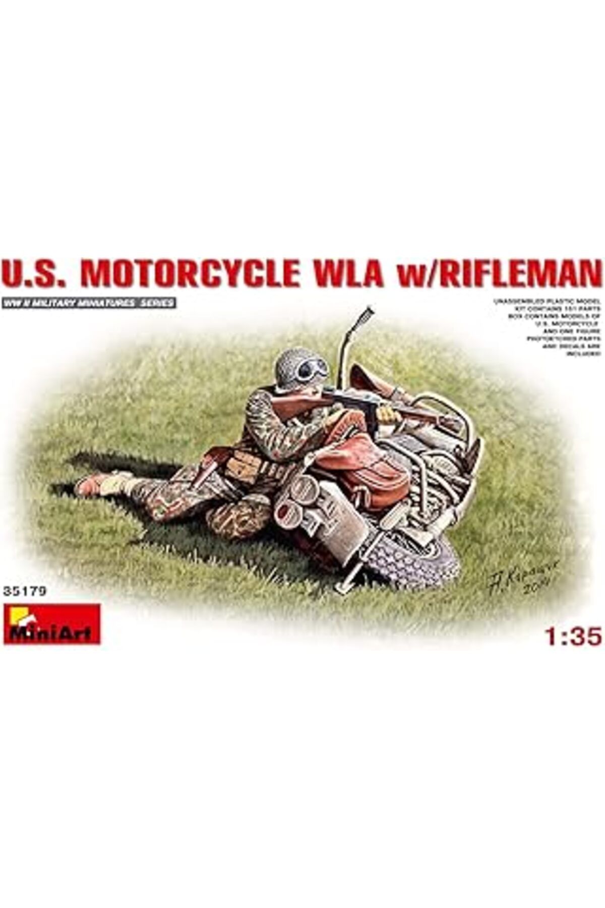 Pazarcan Miniart 35179 – Modellbausatz U.S. Motorcycle Wla With Rifleman, Gri