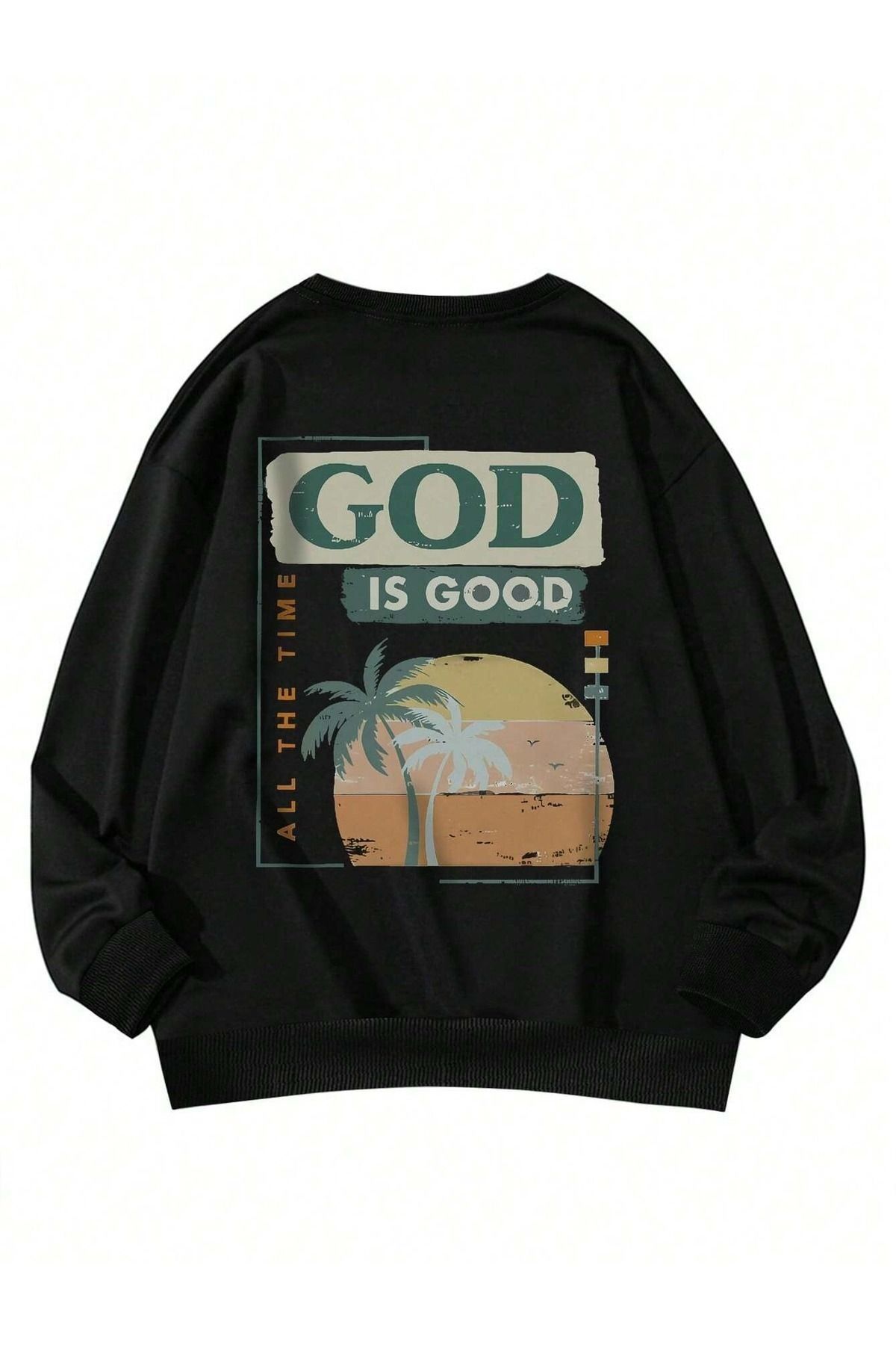 DUBU BUTİK-Silná zimní mikina God Is Good - oversize oversize s černým potiskem a hustým zimním výstřihem 1
