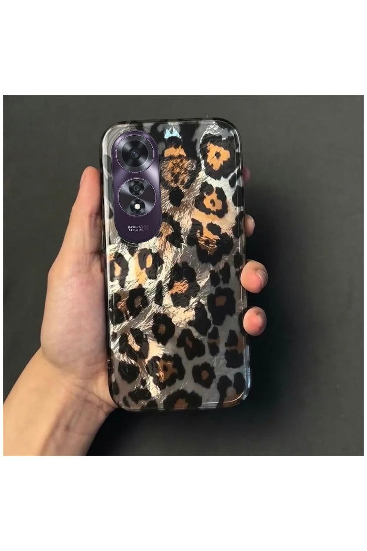 Pro Aksesuar Oppo A60 Uyumlu Kılıf Lüx Leopar Desenli Silikon Kılıf Siyah