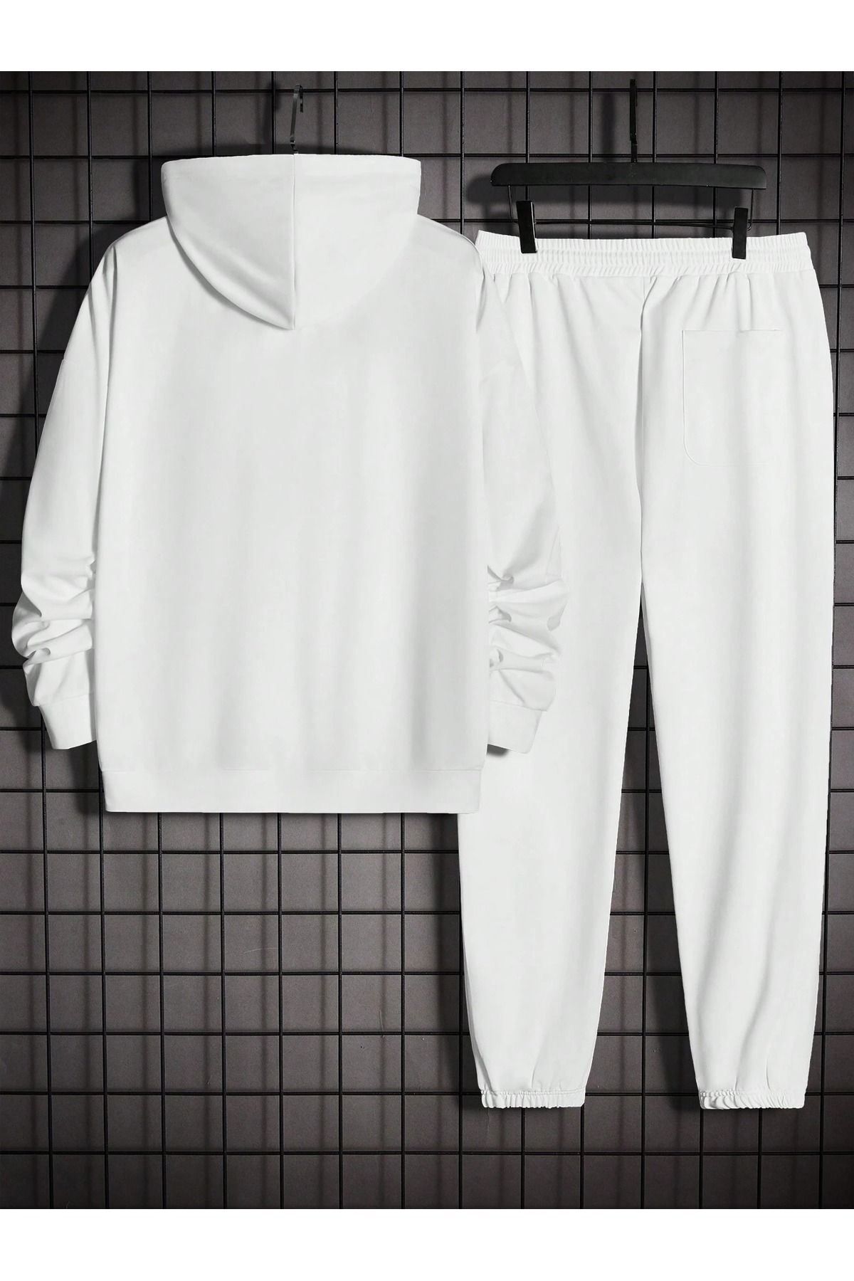 VBSVİBES-New York U.S.A Tracksuit Set Sweatshirt Jogger - White Printed Oversize Drawstring Hoodie 2