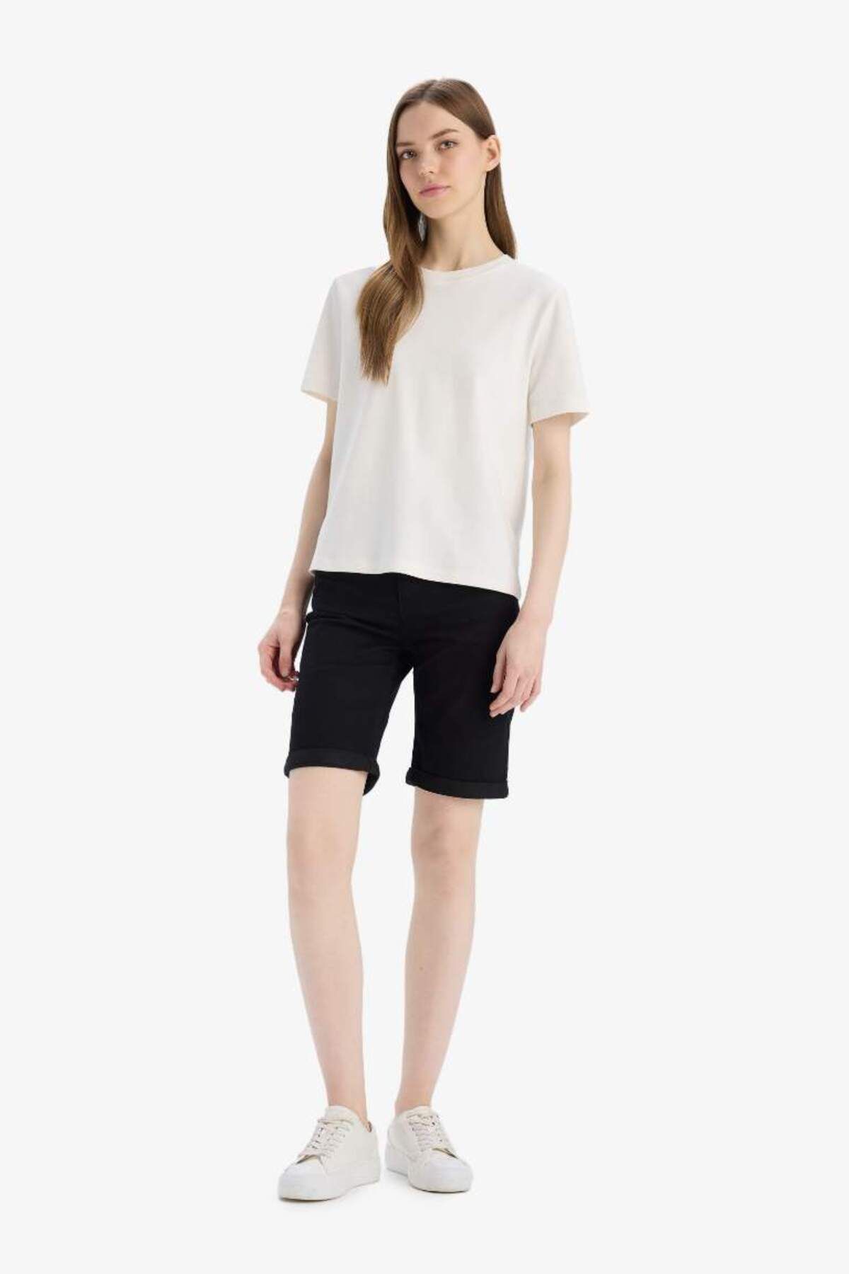 DeFacto-Normal Waist Folded Leg Jean Bermuda Shorts A1958Ax25Sm 4
