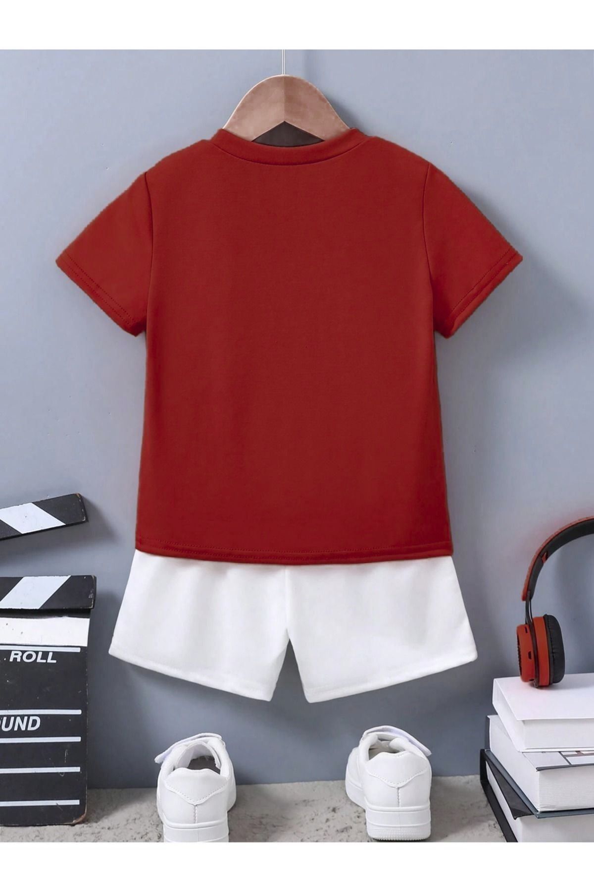 DUBU BUTİK-Set copii din bumbac - tricou roșu și pantaloni scurți albi, imprimat fete băieți vară decolteu 2