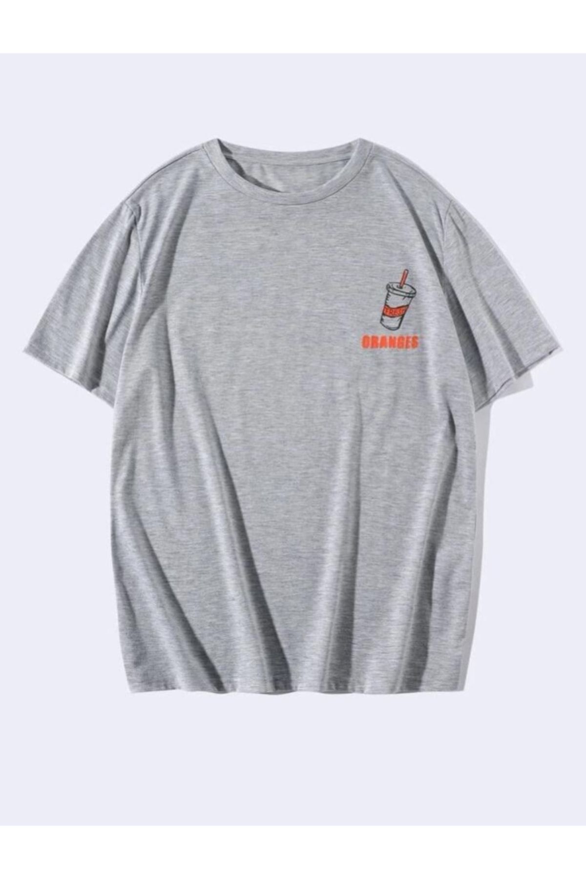 VBSVİBES-Unisex Gray Oversize Oranges Printed T-shirt 2