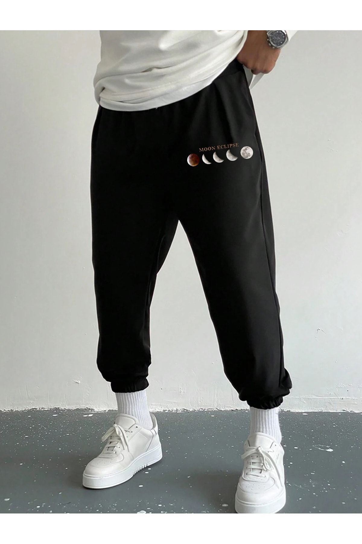 Moon Eclipse Jogger - Black Printed Elastic Leg Rise Waist
