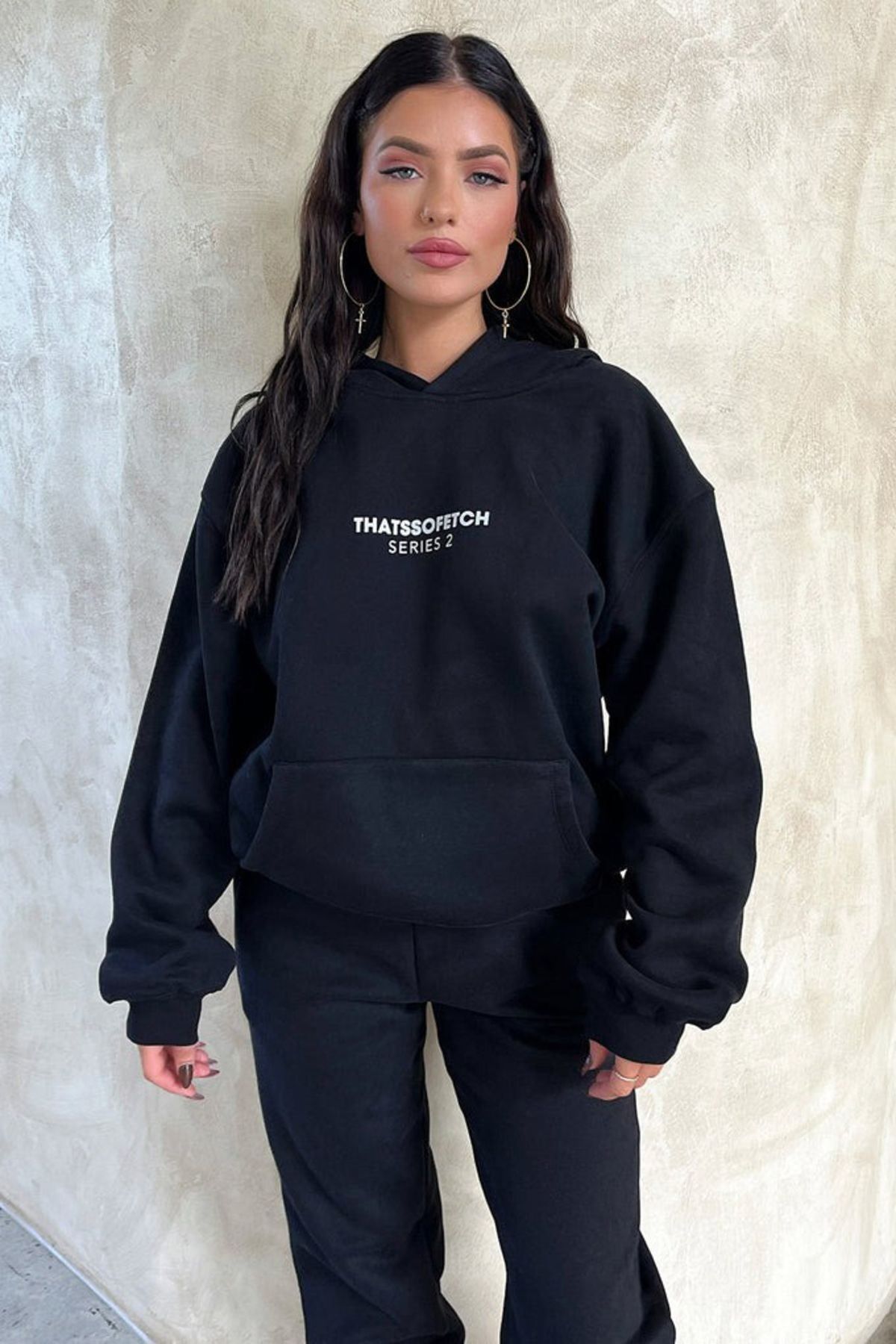 CLAYES-Tepláková souprava So Fetch Series 2 Mikina Jogger - oversize s kapucí s černým potiskem 7