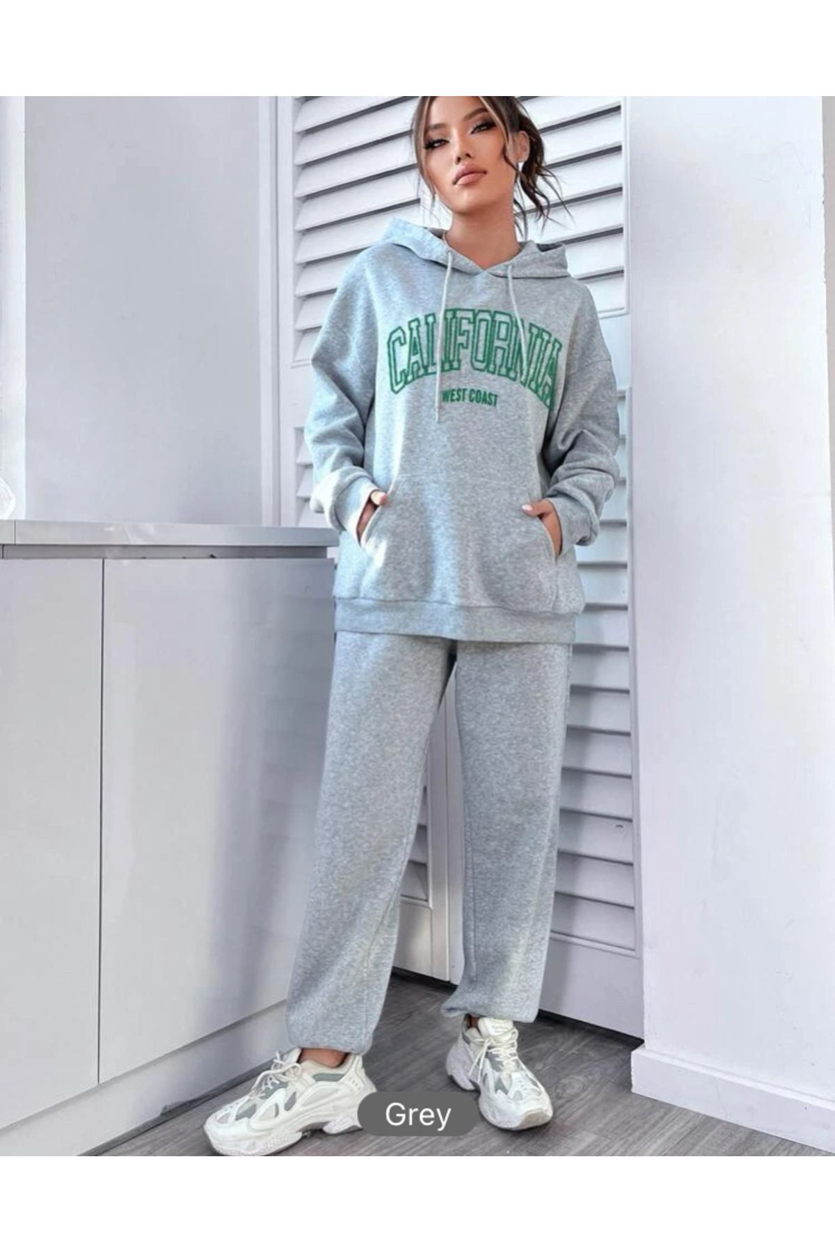 VBSVİBES-Hooded Tracksuit Set Gray California 3