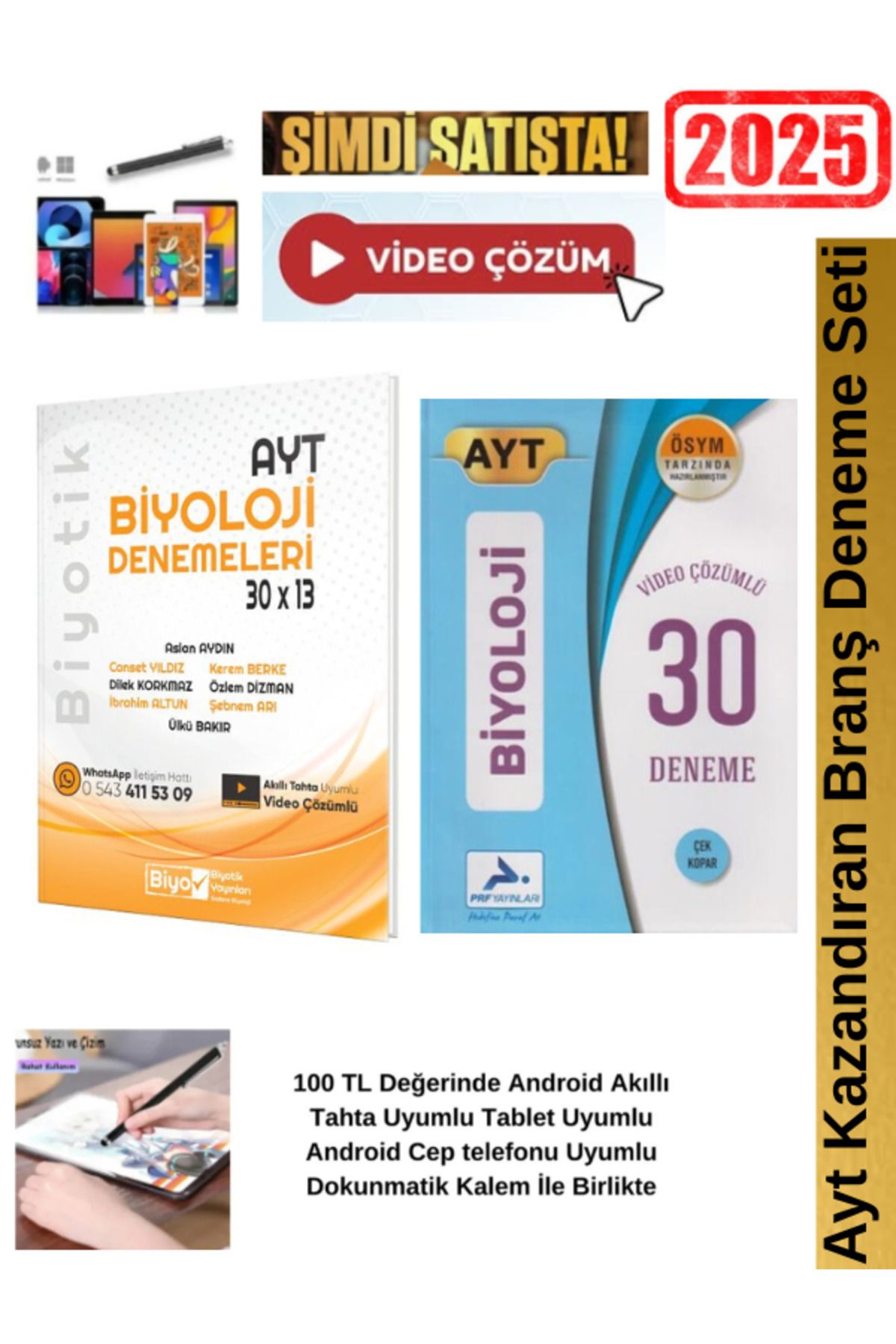 Biyotik Yayınları Ayt Biyoloji 30x13 Branş Deneme+Paraf Ayt Biyoloji  30lu Deneme Seti+Android Kalem