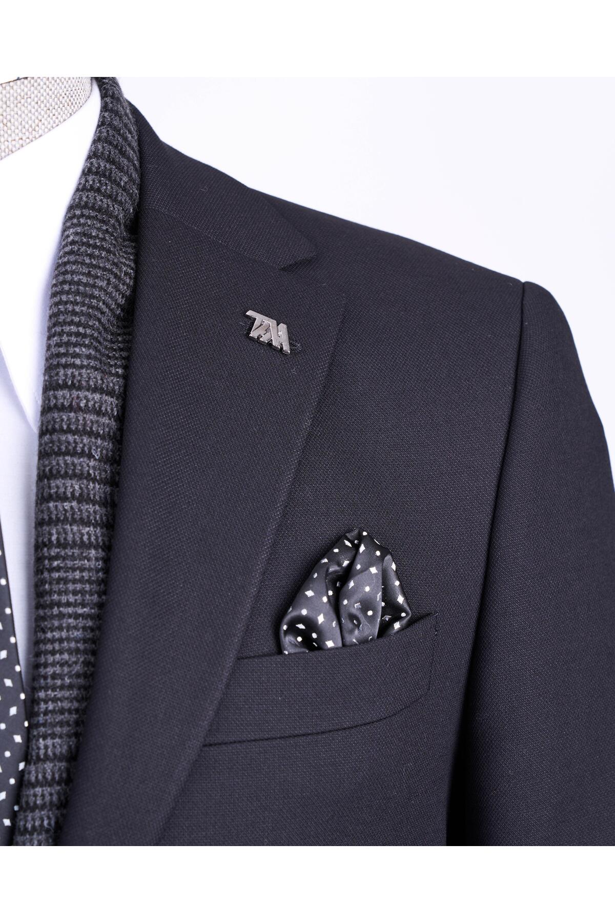 TerziAdemAltun SLİM FİT CEKET PANTALON TAKIM ELBİSE SİYAH T13513 görsel 5