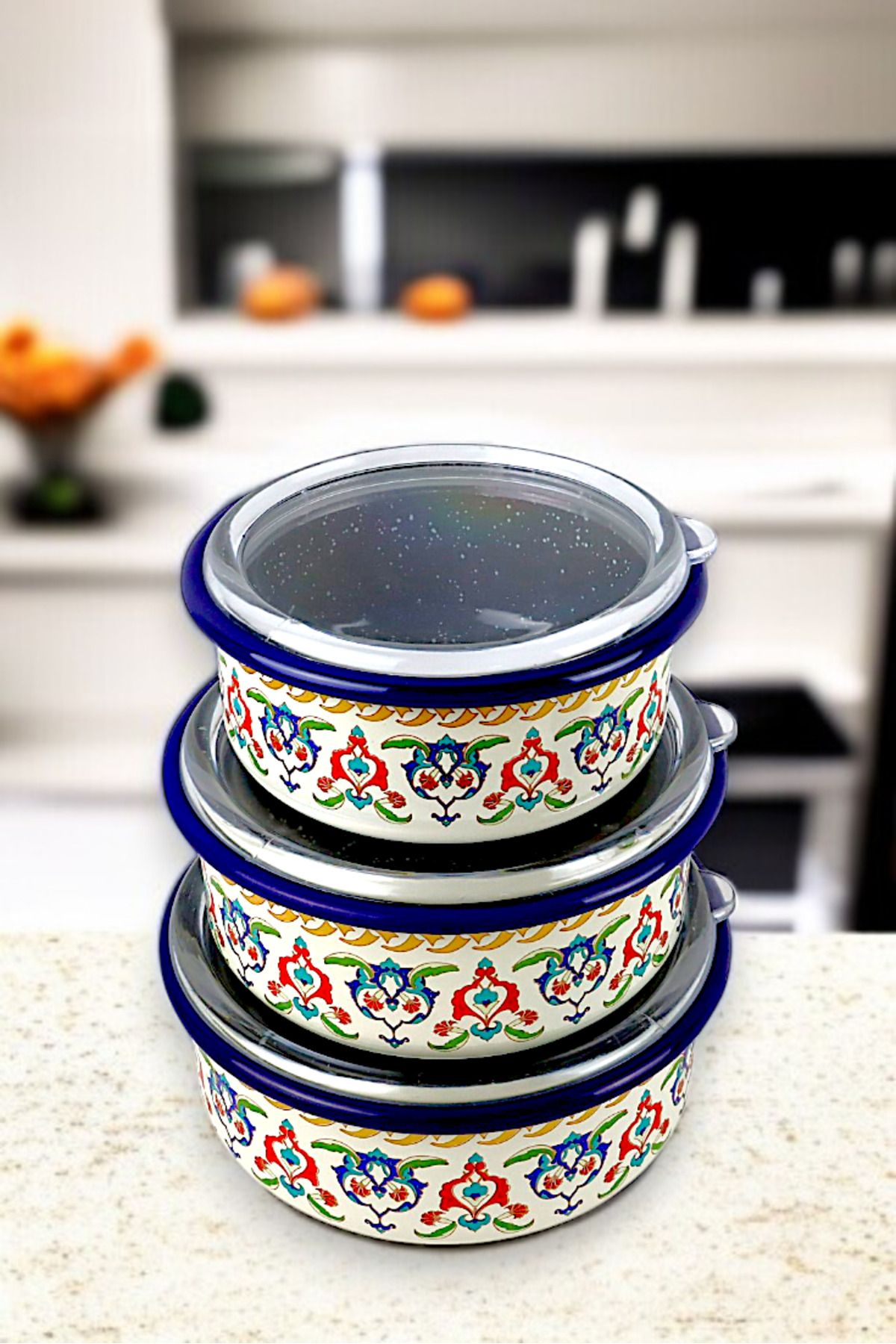 İnci Emaye-No. 14 - 16 - 18 Enameled Storage Container Set of 3 2