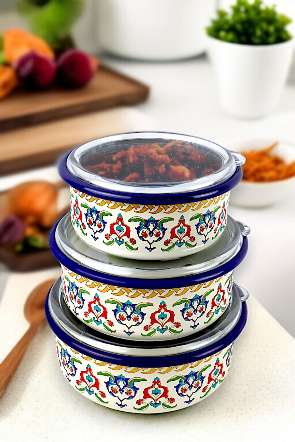 İnci Emaye-No. 14 - 16 - 18 Enameled Storage Container Set of 3 4