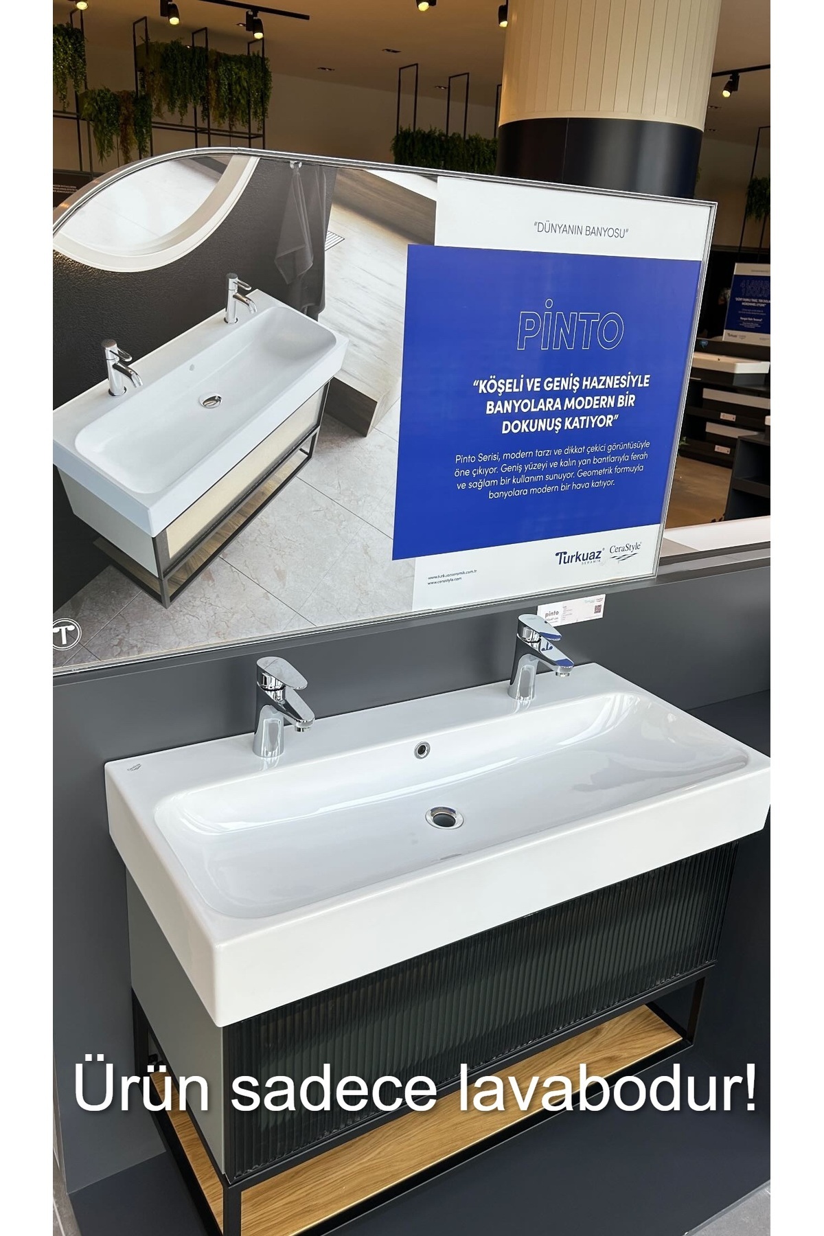 TURKUAZSERAMİK Cerastyle Pinto 100 cm Dolap Uyumlu Lavabo ( Çift Batarya Delikli )