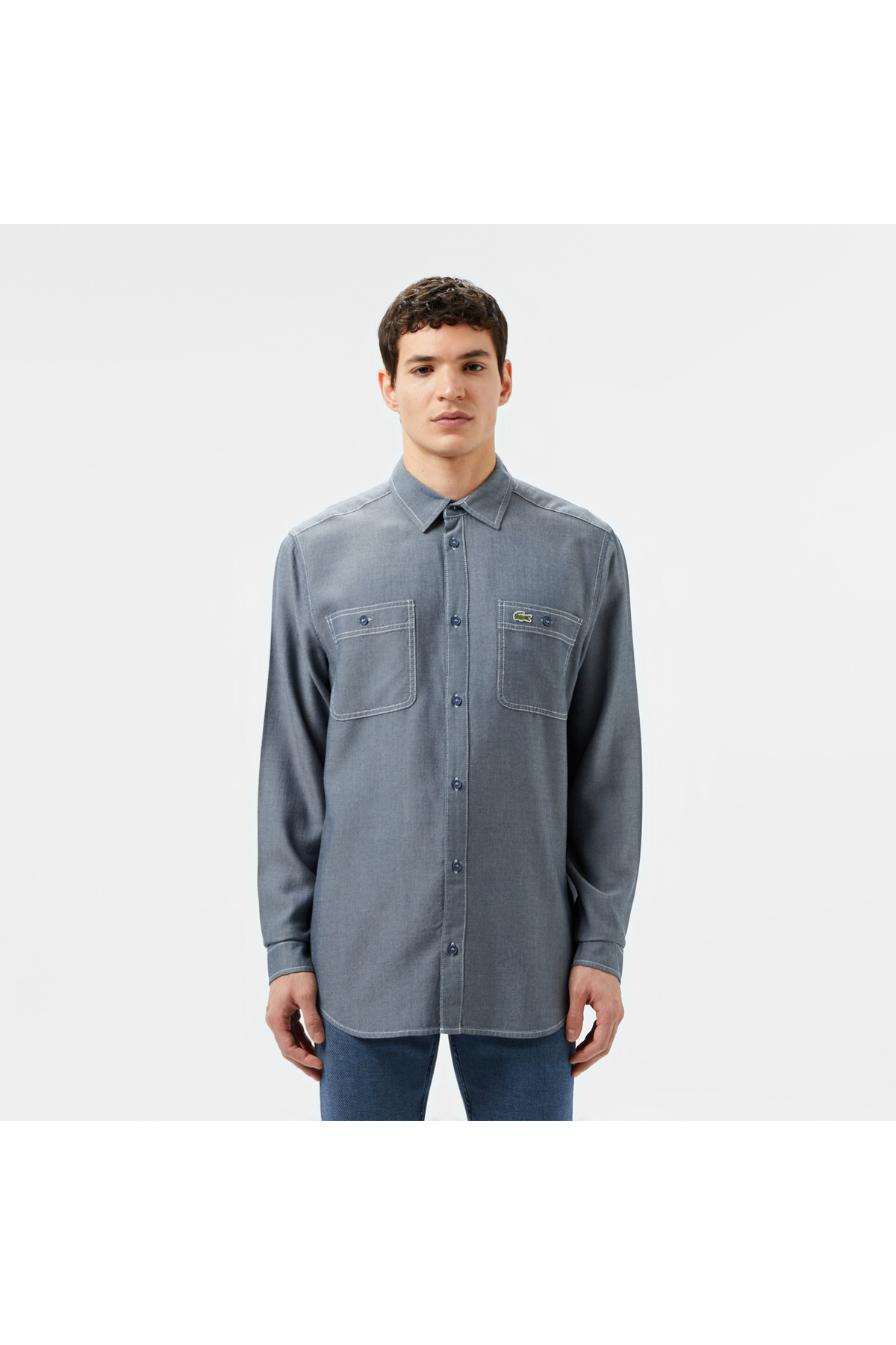 Erkek Regular Fit Liyosel Koyu Mavi Gömlek