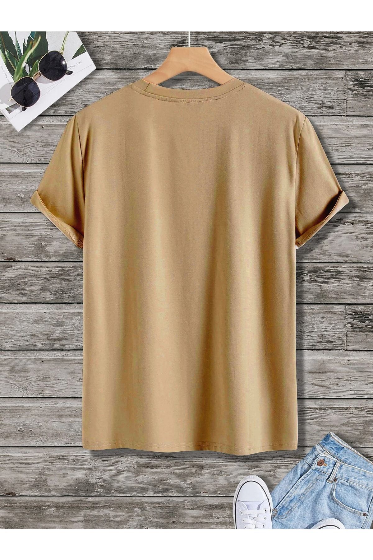 DUBU BUTİK-Μίνιμαλ μπλουζάκι με λογότυπο Bird - Mink Oversize Printed Crew Neck 2