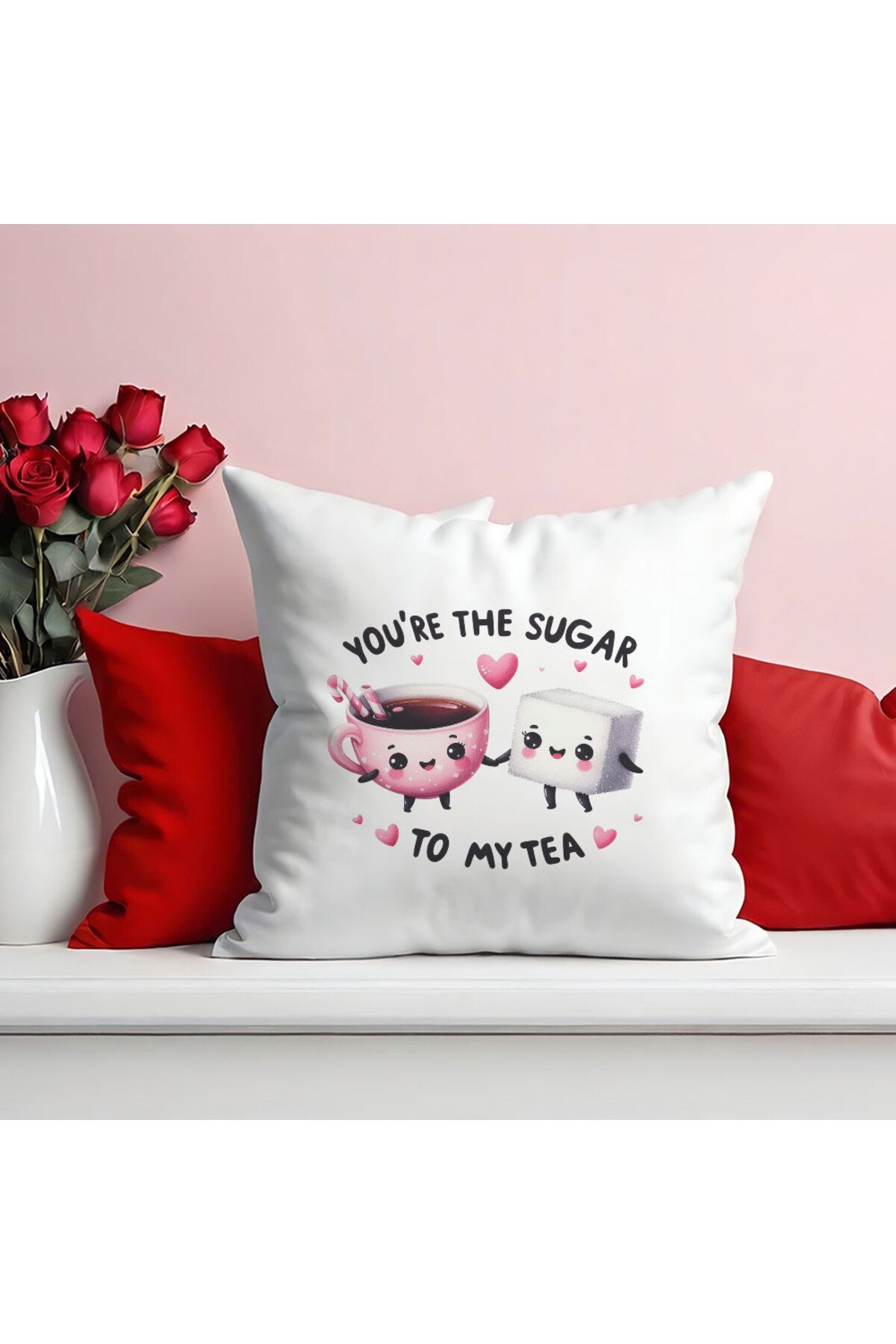 qoeuyl boutique You Are The Sugar To My Tea Printed Soție Iubita Cadou Romantic Fibră Satin Pernă Decorativă - Mărime unică