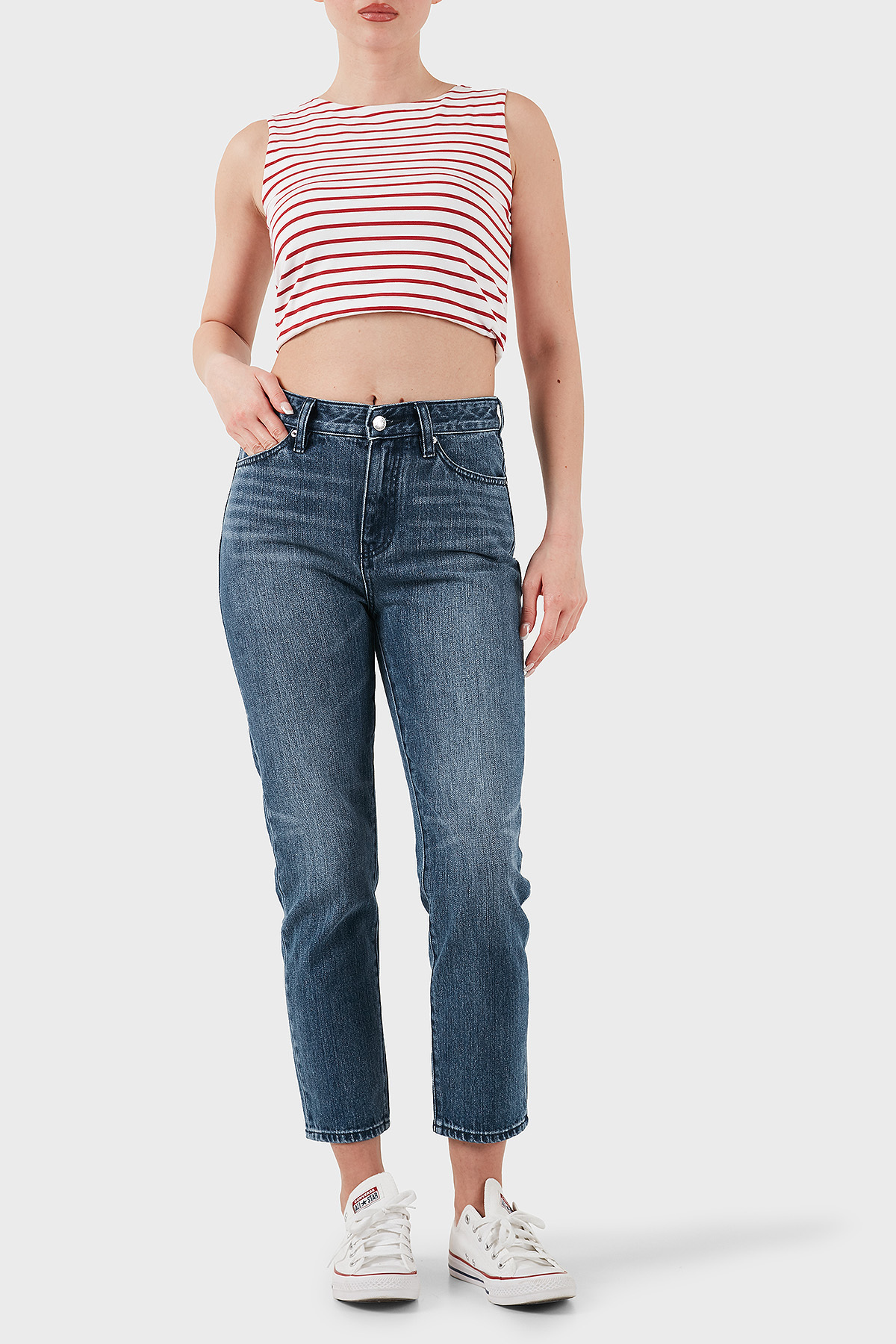 Armani Exchange Pamuklu Relaxed Fit Yüksek Bel Düz Paça Jeans KOT PANTOLON XW000073 AF12845 MB