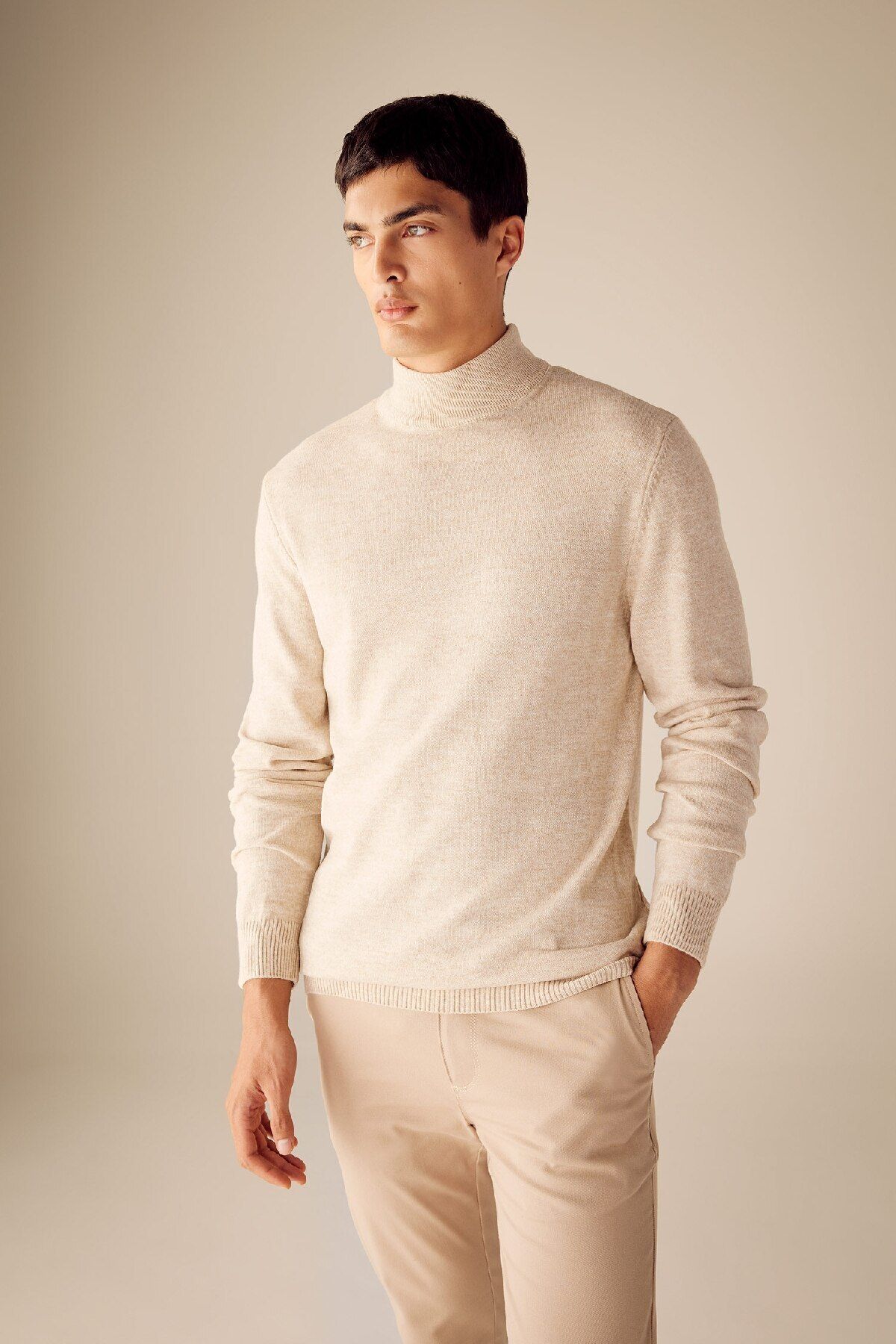 DeFacto-Pulover de bază, solid, cu jumătate de gât țesut, slim fit R1127az23wn 3