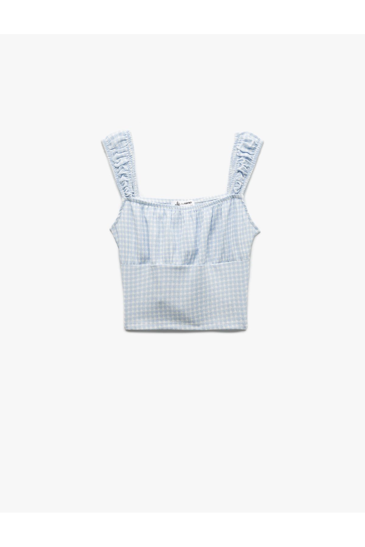 Koton Yeni Sezon Kare Yaka Kalın Askılı Pötikareli Sırt Detaylı Crop Bluz