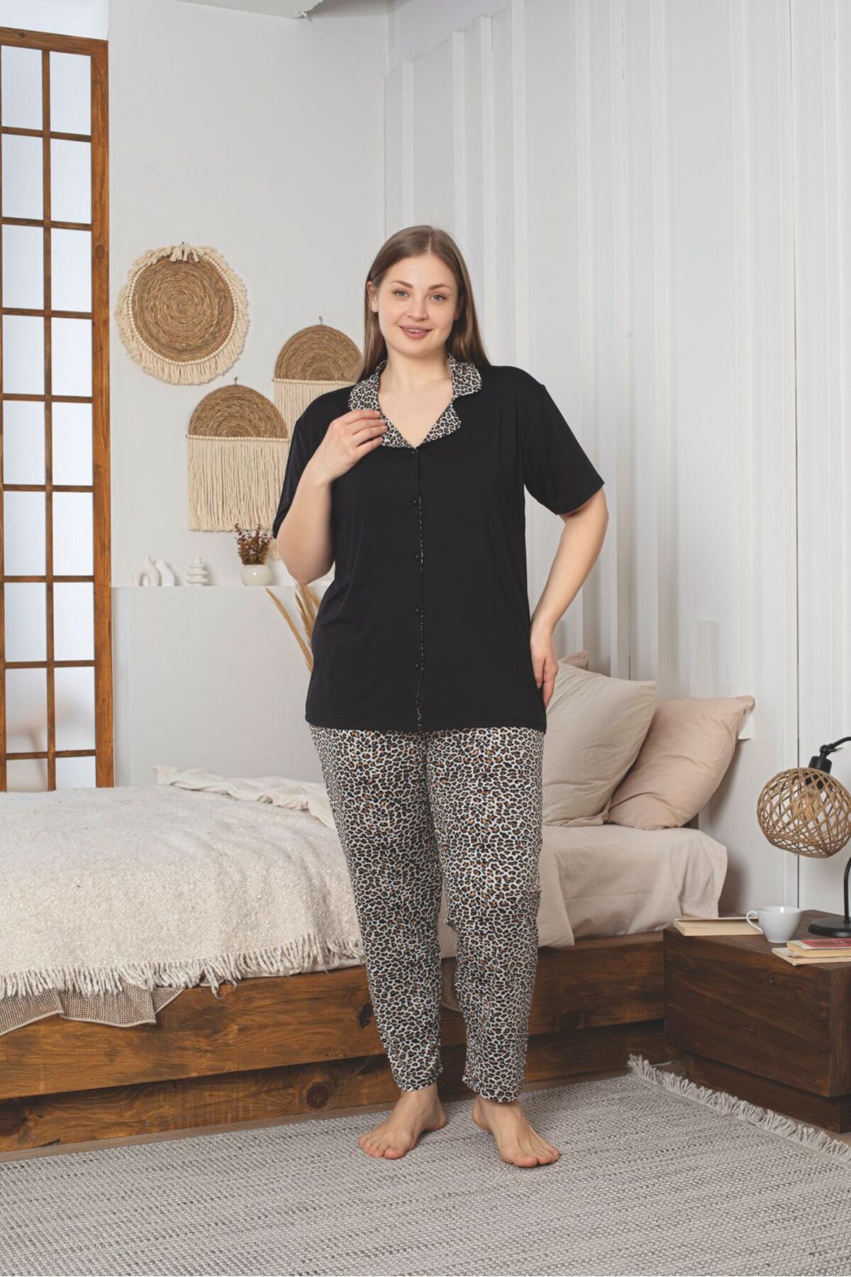 Asel-Buttoned Large Size Lycra Bamboo Pajama Set 2