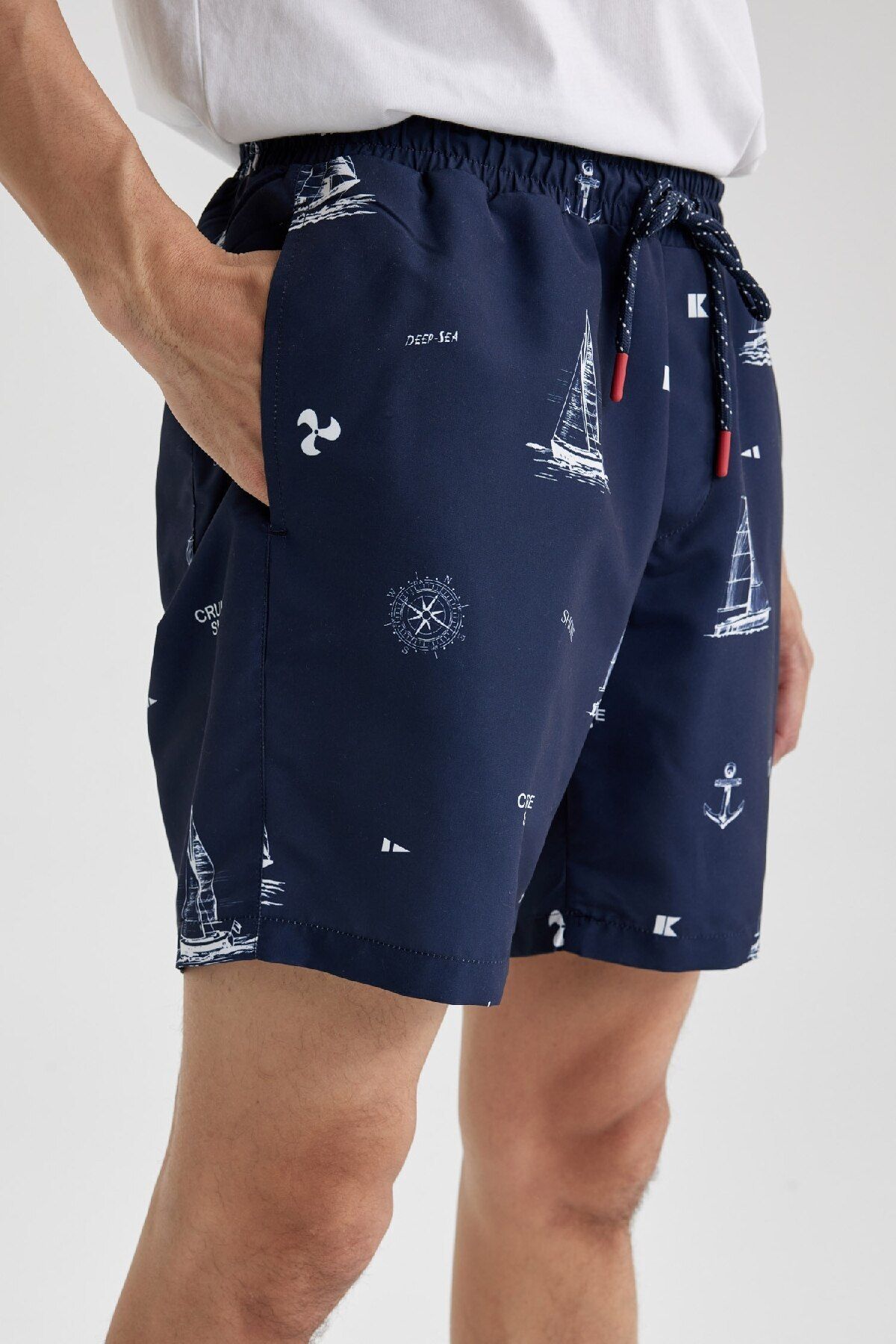 DeFacto-Regular Fit Patterned Mesh Lined Short Length Swim Shorts M8344Az23Hs 5