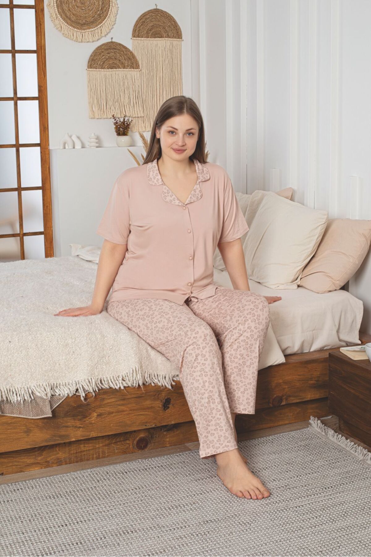 Asel-Buttoned Large Size Lycra Bamboo Pajama Set 2