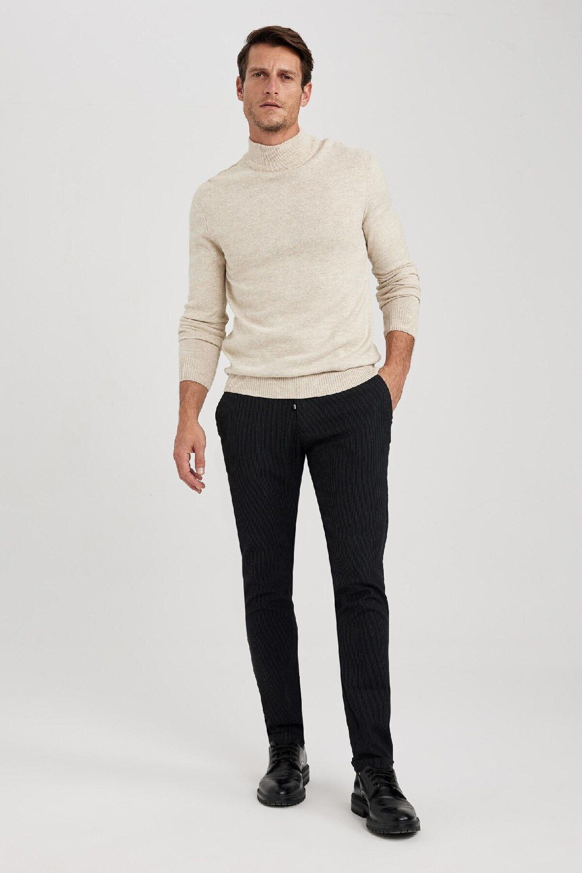DeFacto-Pulover de bază, solid, cu jumătate de gât țesut, slim fit R1127az23wn 6