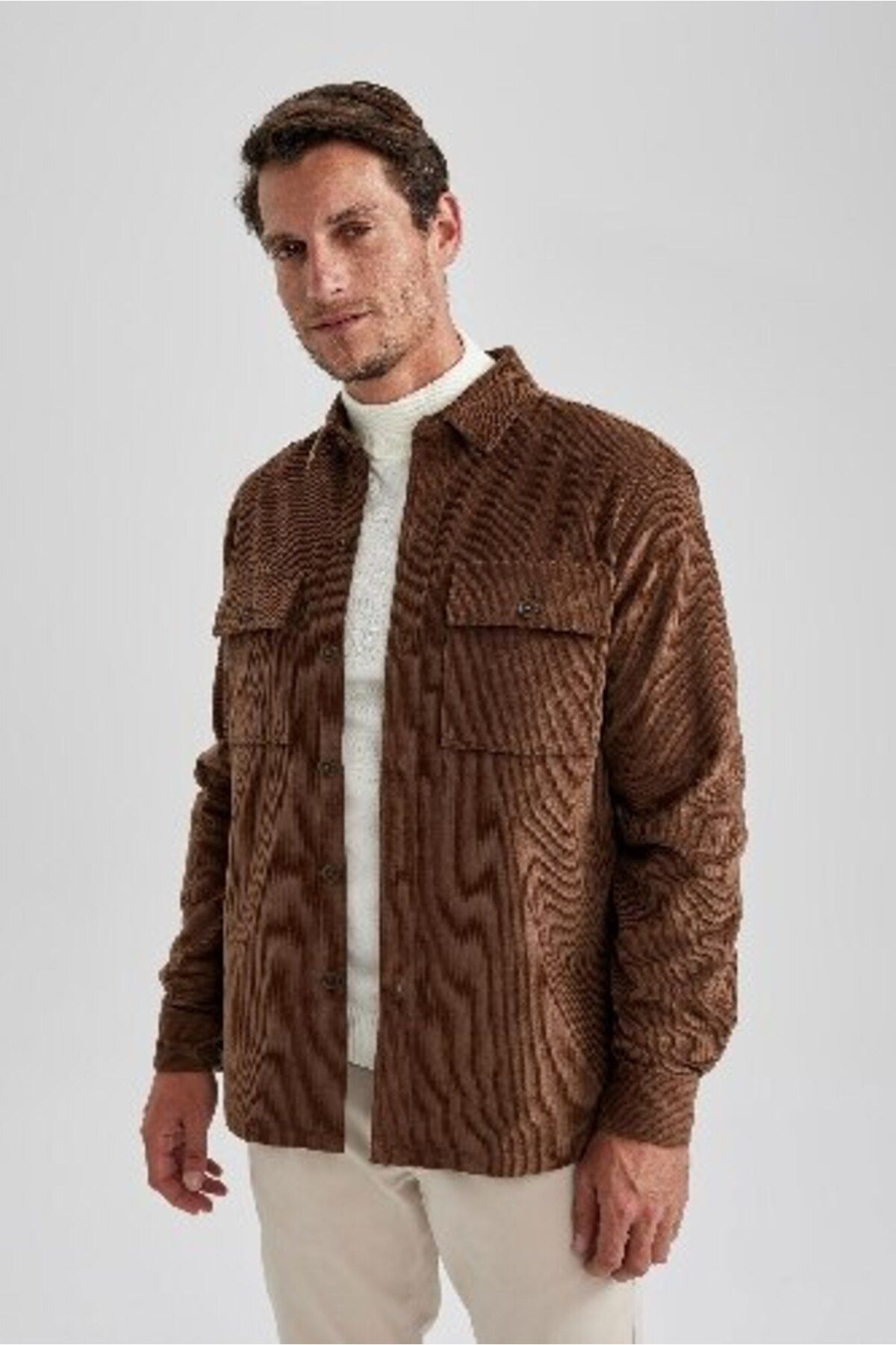 DeFacto-Cord-Langarmshirtjacke mit normaler Passform und Polokragen A7978ax23au 4