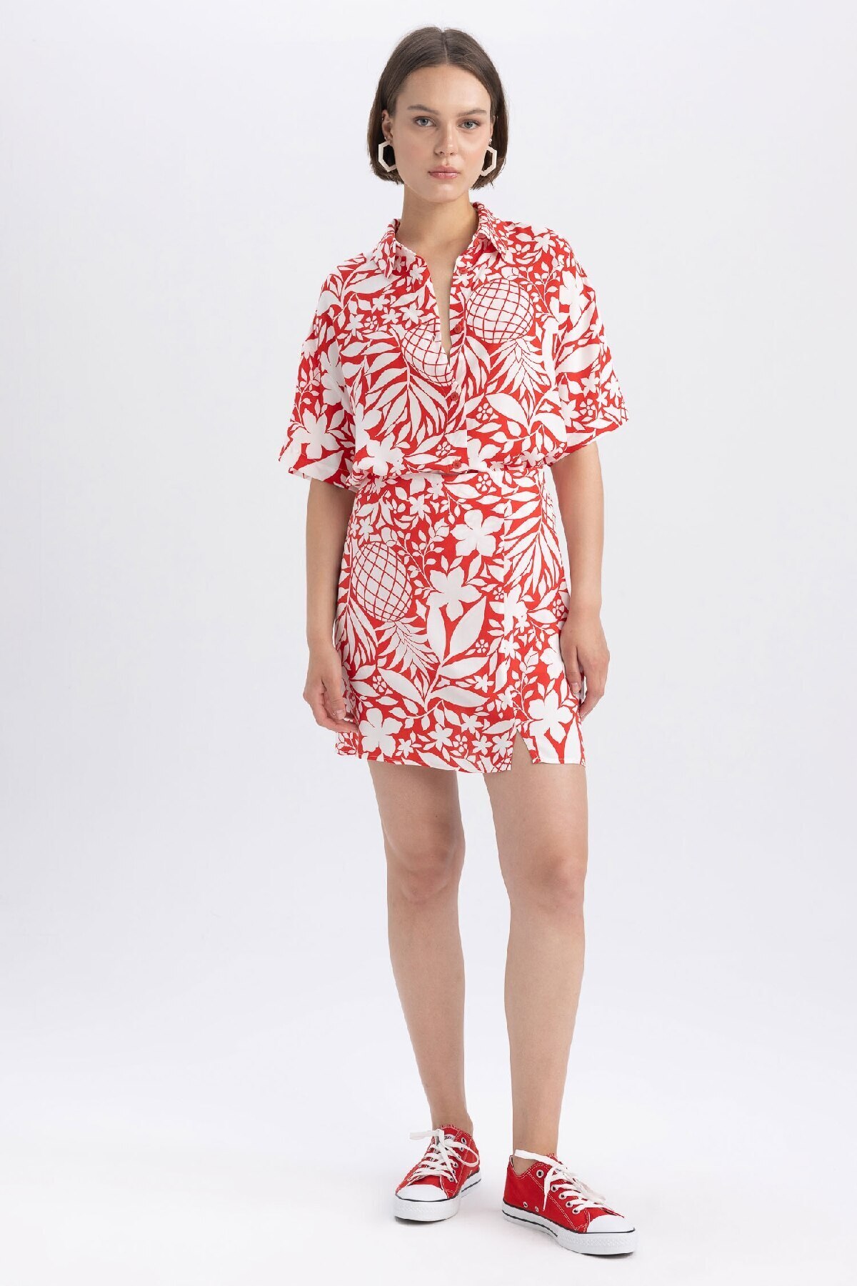 DeFacto-Tropical Patterned Mini Shorts Skirt A9140ax23sm 3