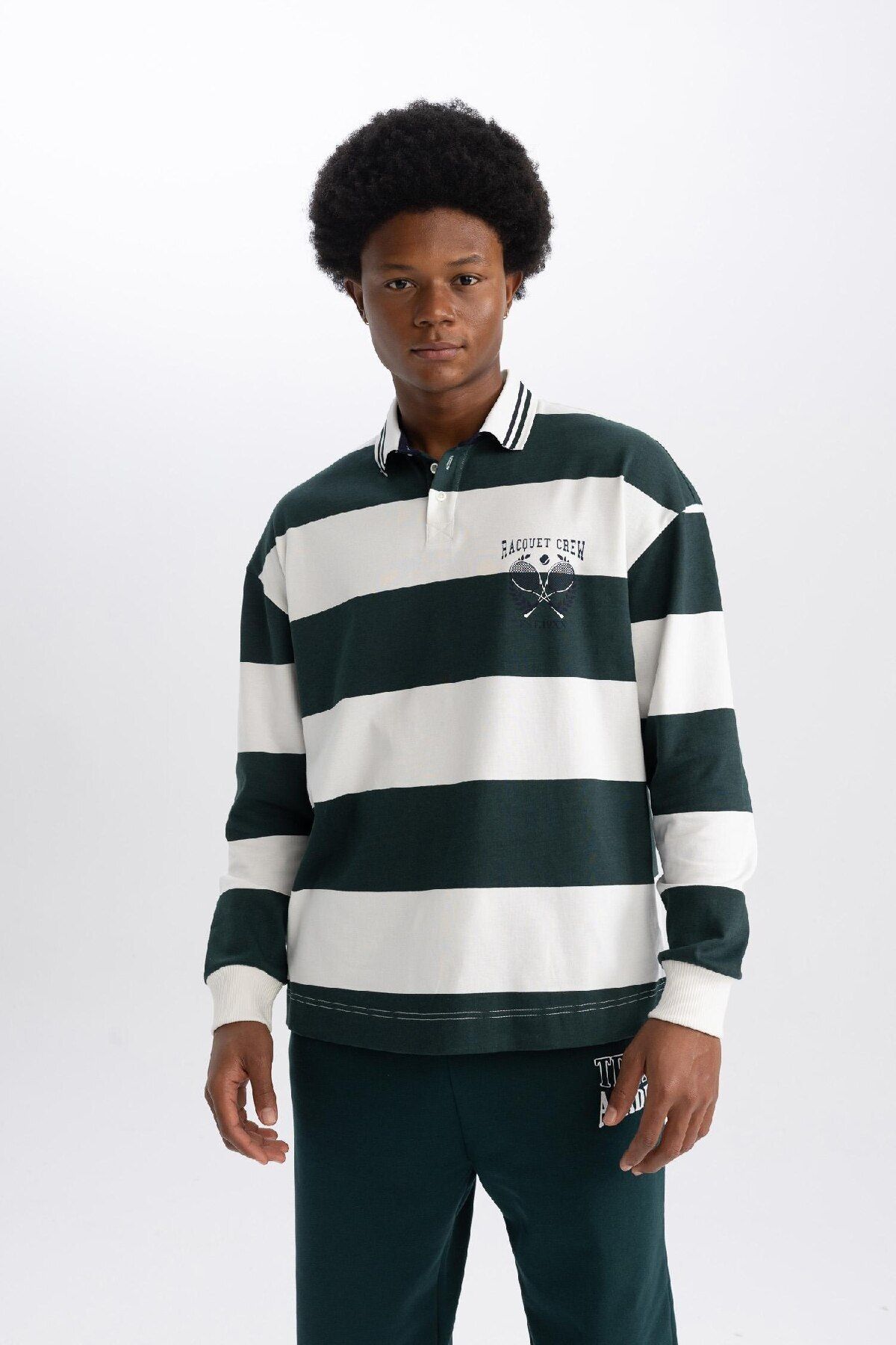 DeFacto-T-shirt polo Fit Boxy Fit w paski z długim rękawem A9874ax23wn 7