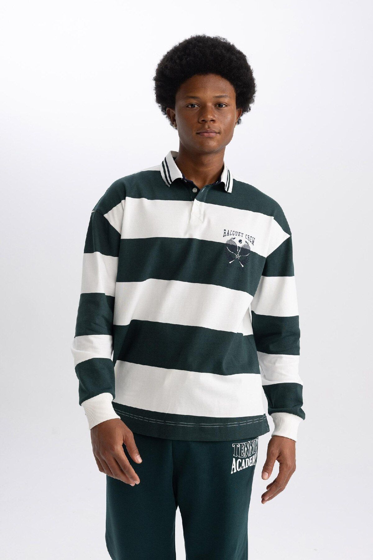 DeFacto-T-shirt polo Fit Boxy Fit w paski z długim rękawem A9874ax23wn 6