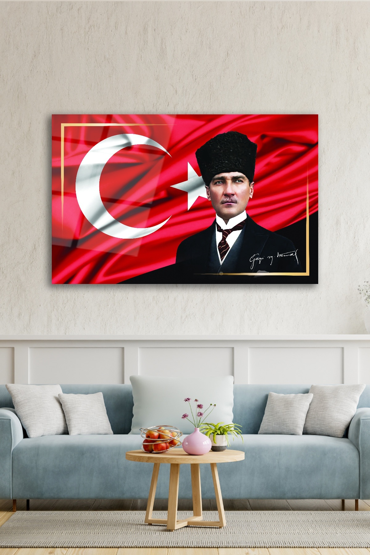 Türk Bayrağı Ve Atatürk Cam Tablo görsel 4