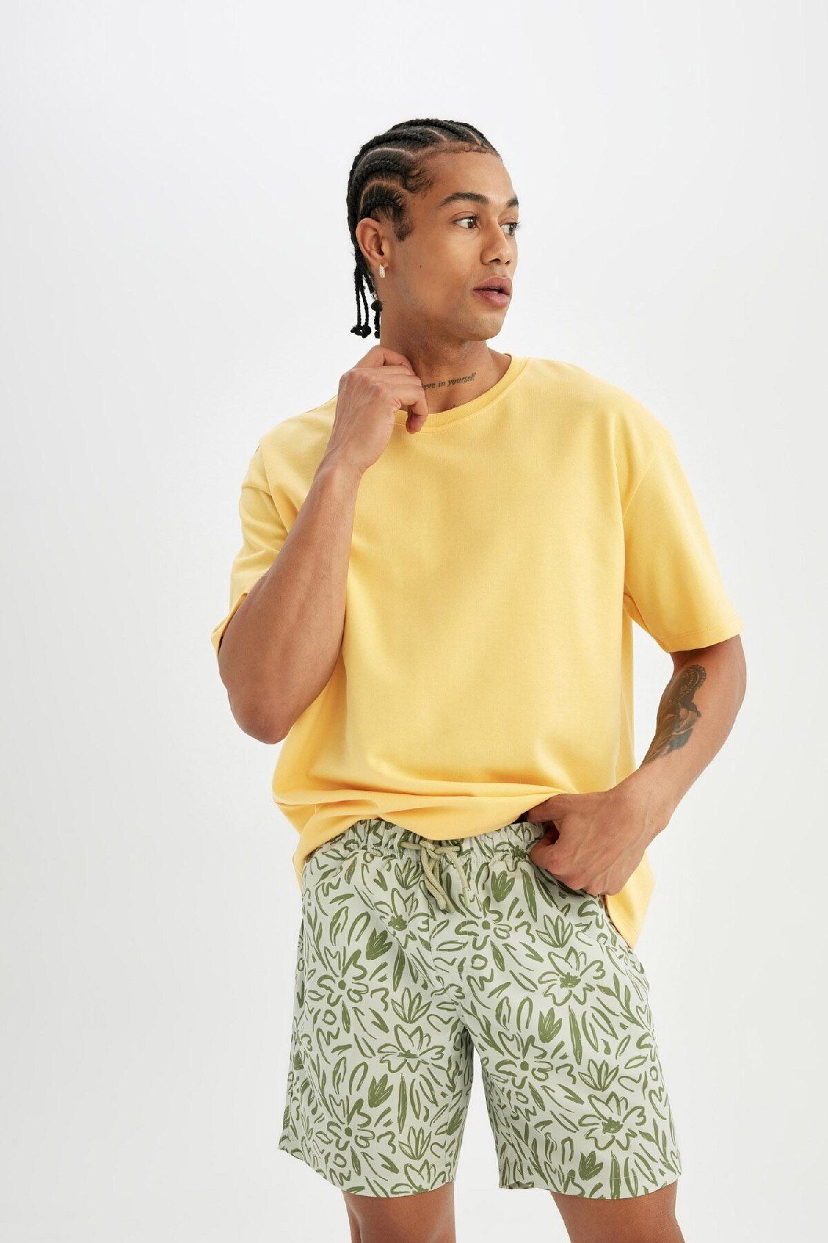 DeFacto-Regular Fit Patterned Mesh Lined Short Length Swim Shorts B7547Ax24Hs 3