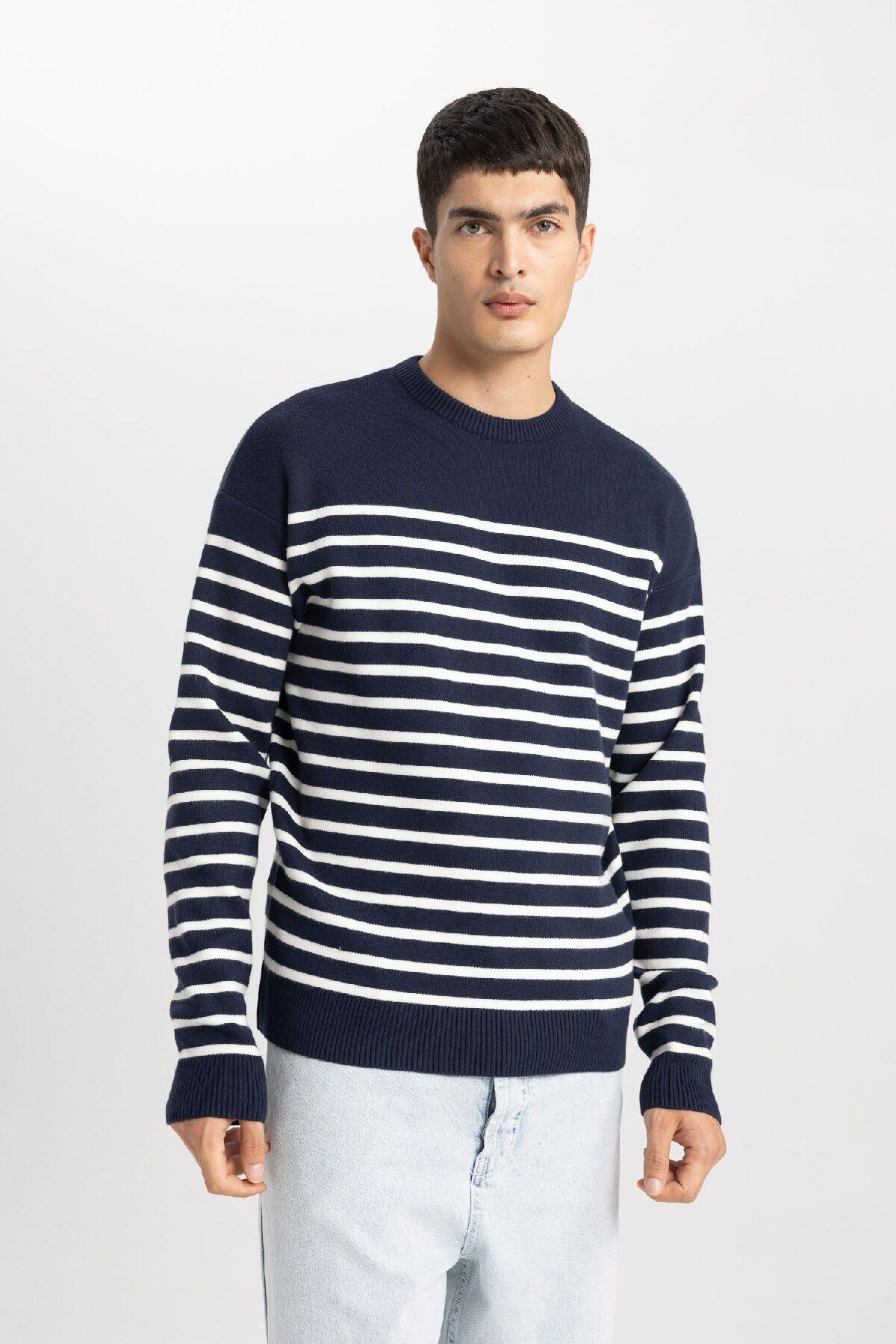 DeFacto-Relax Fit Striped Crew Neck Knitwear Sweater A9638Ax24Sp 4