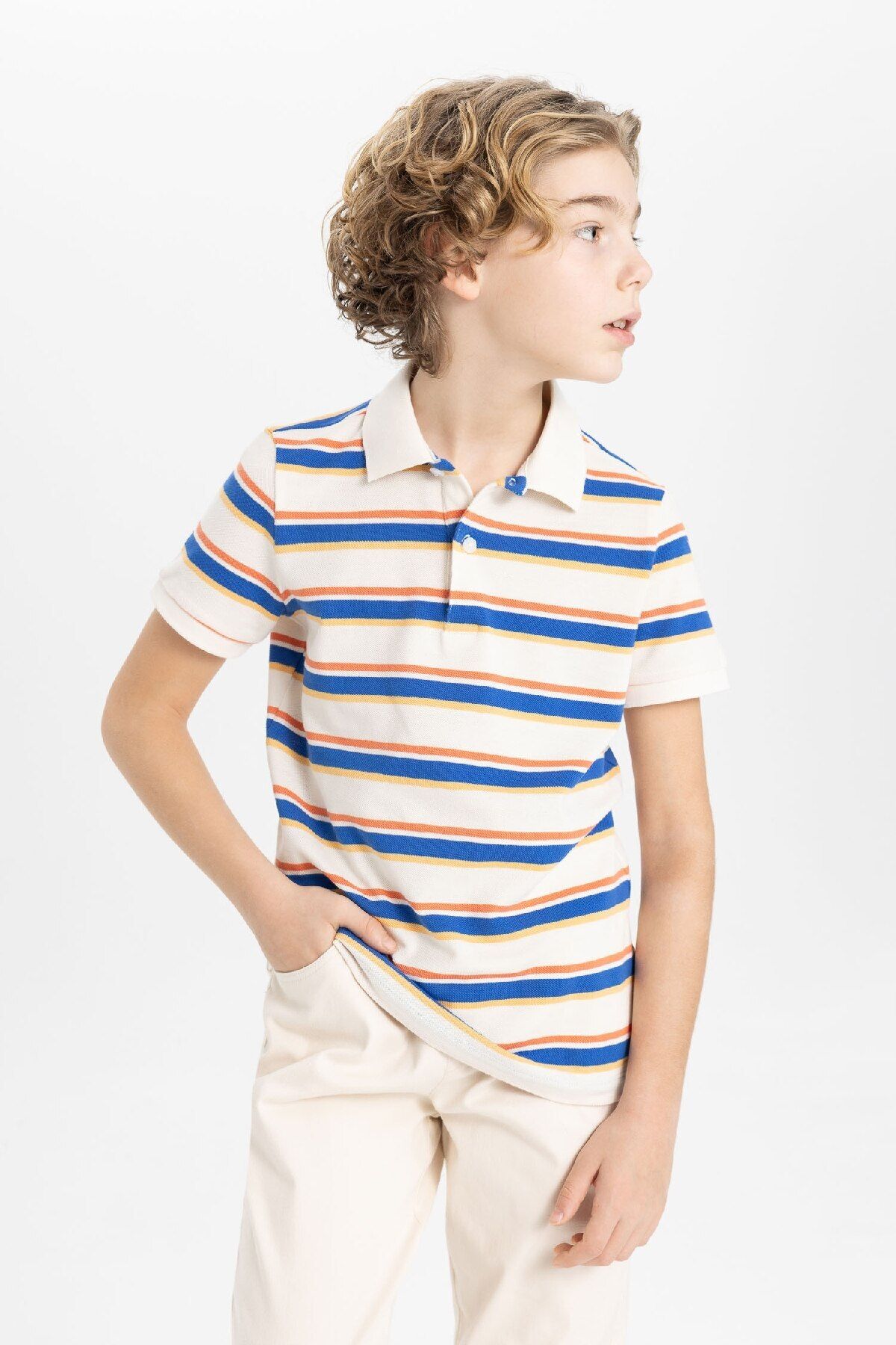 DeFacto-Tricou cu mânecă scurtă pentru băiat, cu guler polo, în dungi B6151a824sm 3