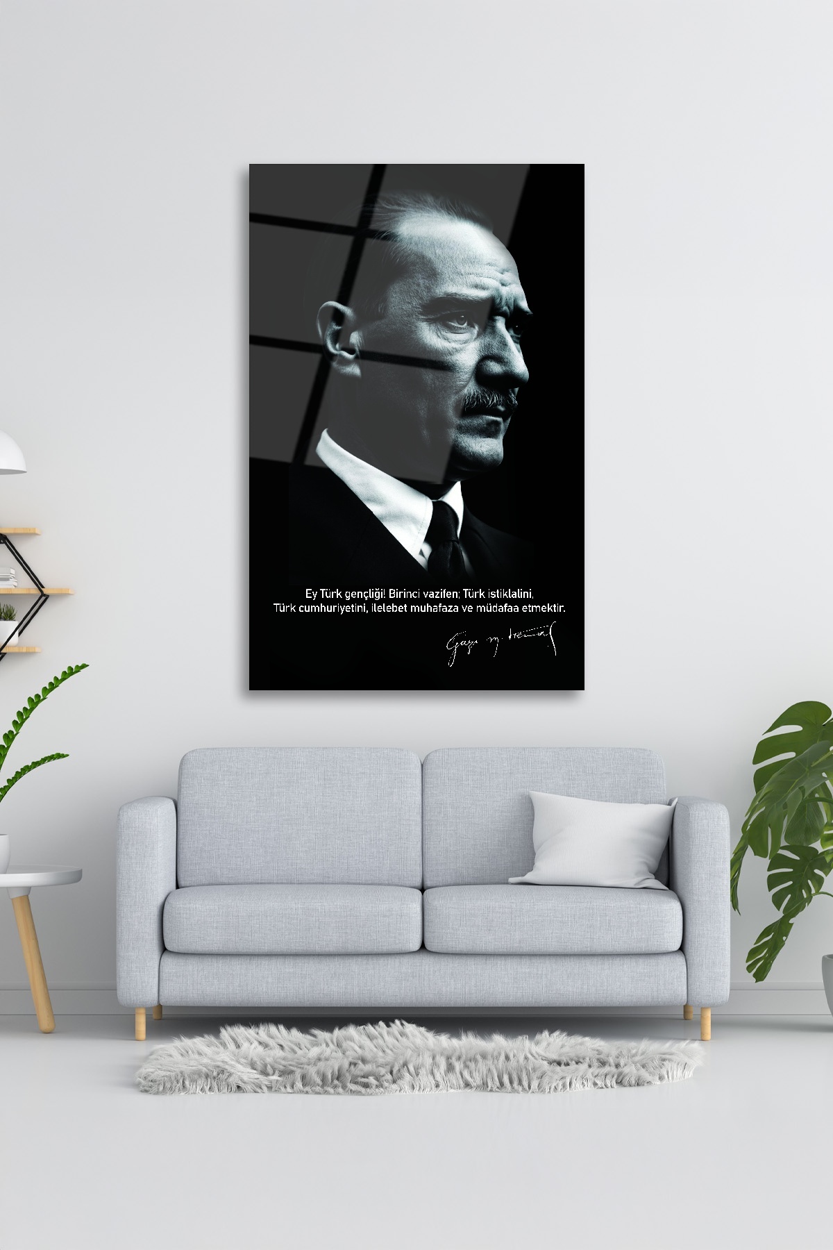 SİYAH BEYAZ ATATÜRK CAM TABLO görsel 3